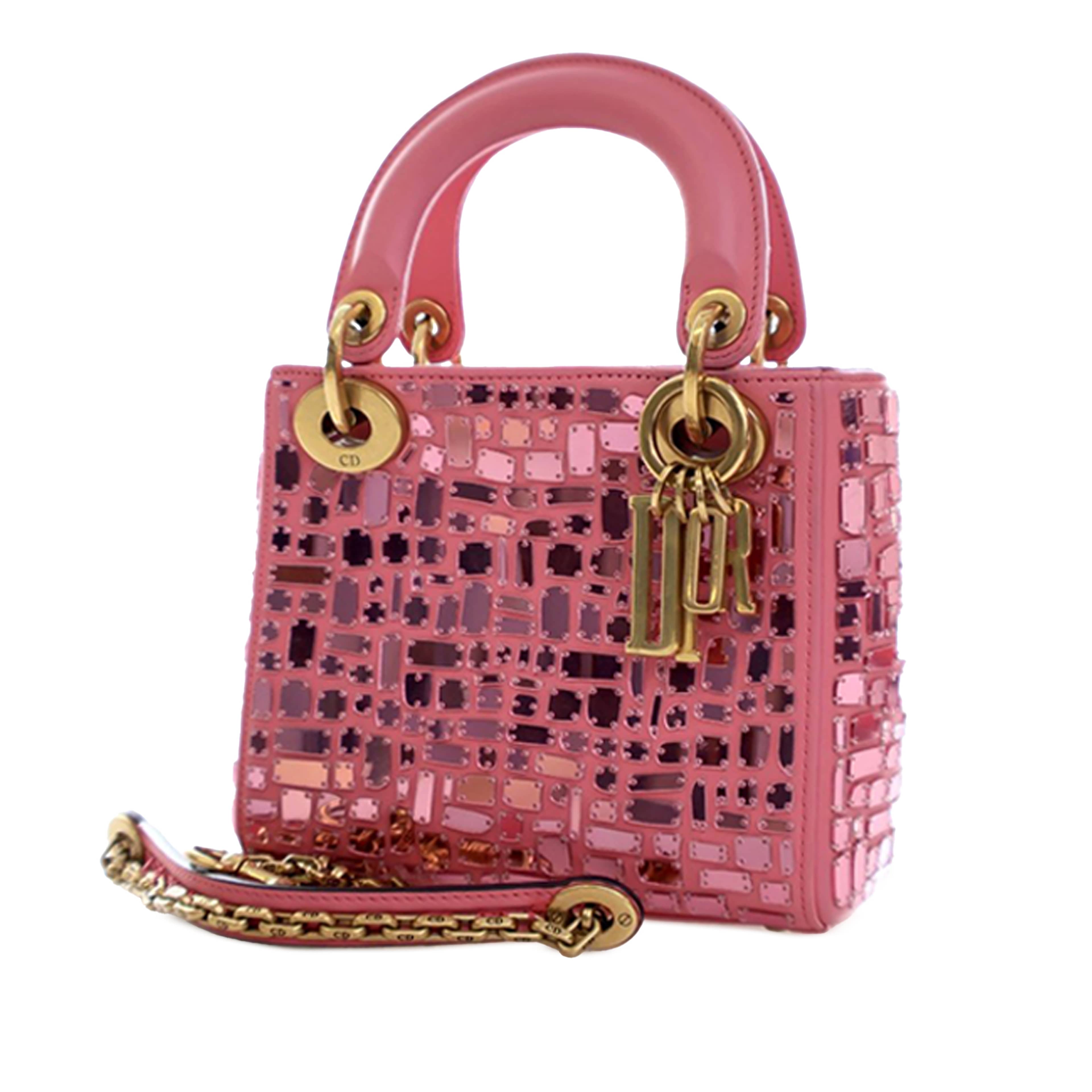 Dior Mini Smooth Calfskin Embroidered Mosaic Of Mirrors Lady Dior, från Luxclusif, i färgen pink. Klicka för att öppna bilden i stort format