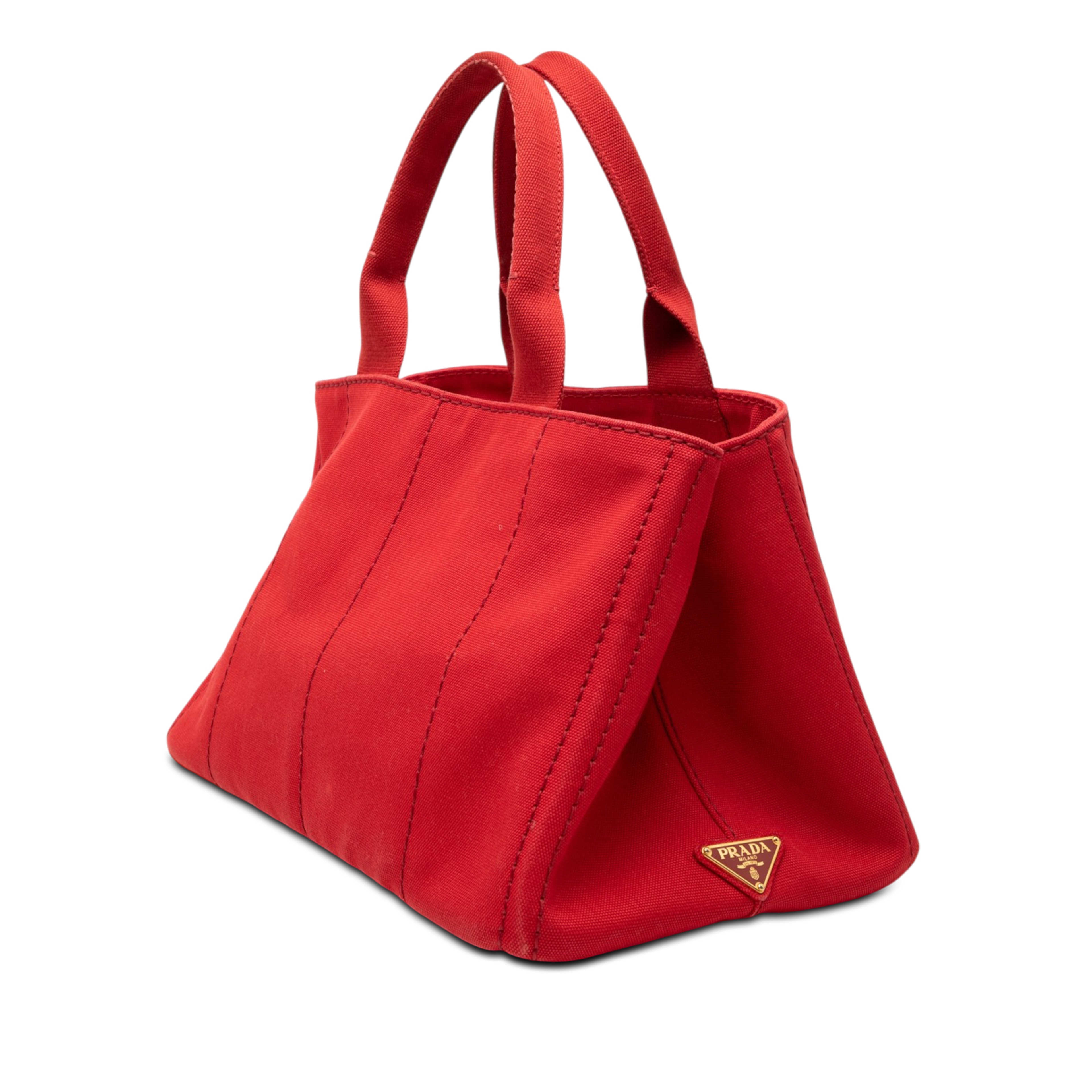 Prada Canvas Canapa Logo Satchel, från Luxclusif, i färgen red. Klicka för att öppna bilden i stort format