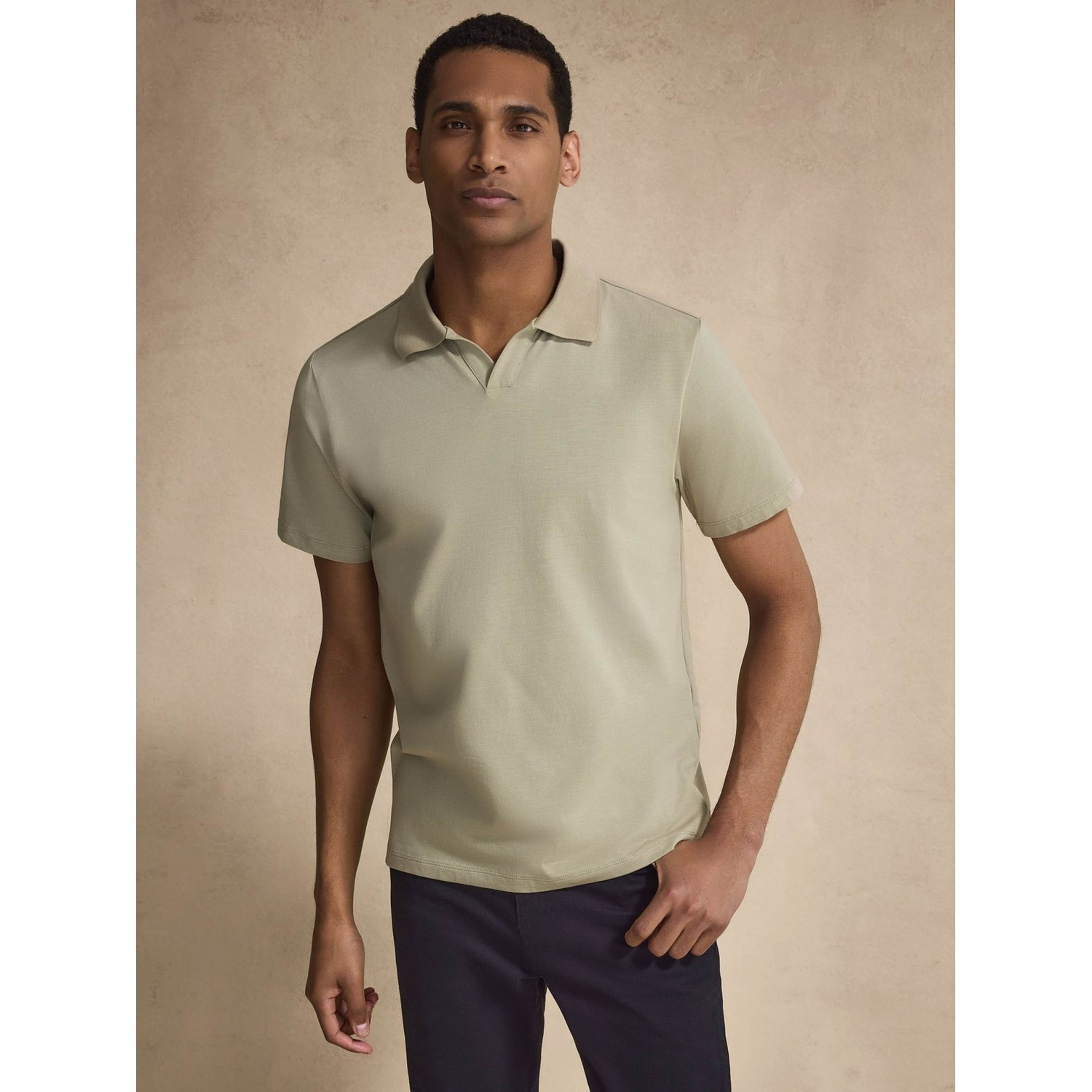 Cotton Fitted Stretch S/s Open Collar Polo Shirt