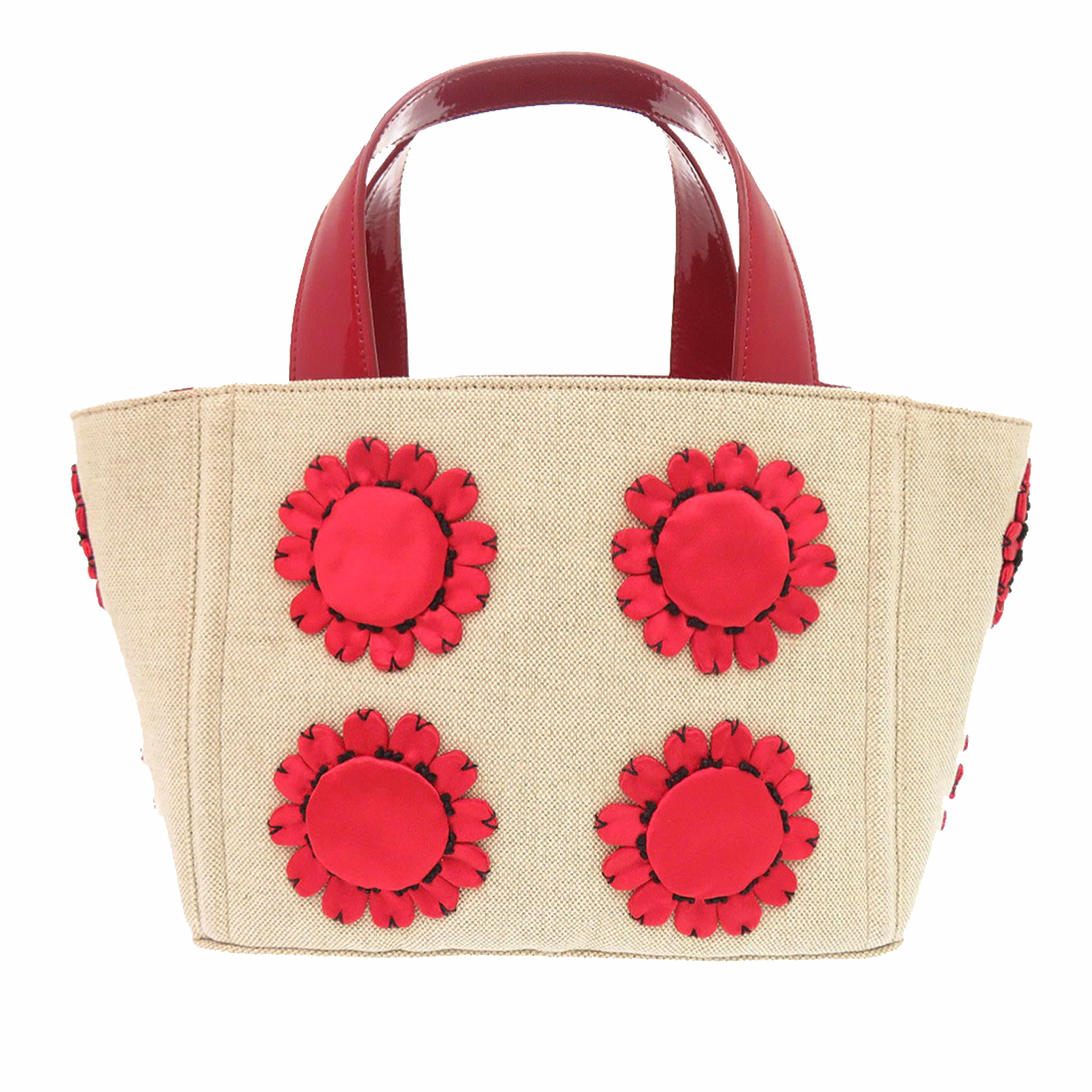 Prada Canvas Mistolino Floral Basket Satchel, från Luxclusif, i färgen beige. Klicka för att öppna bilden i stort format