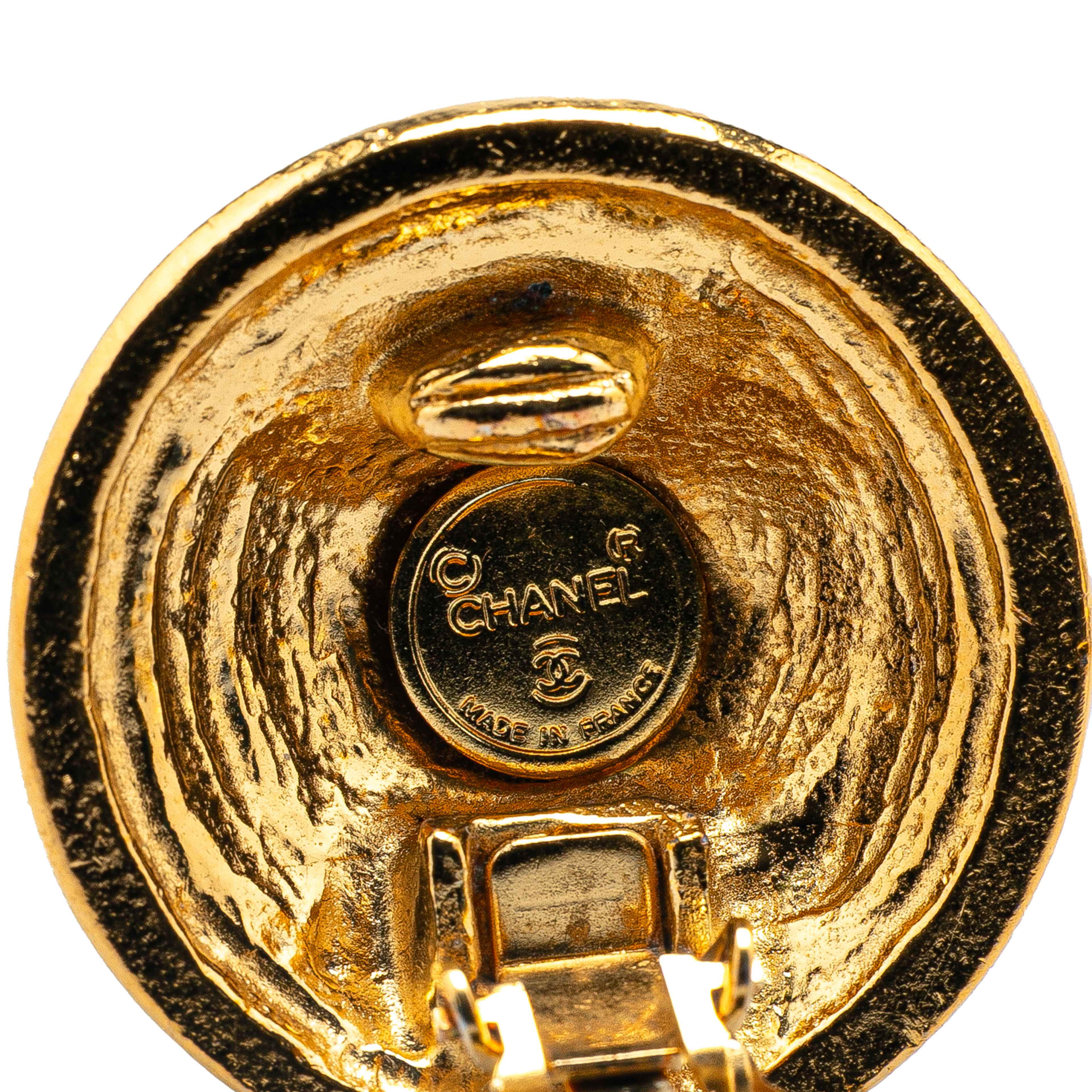 Chanel Gold Plated Cc Round Clip On Earrings