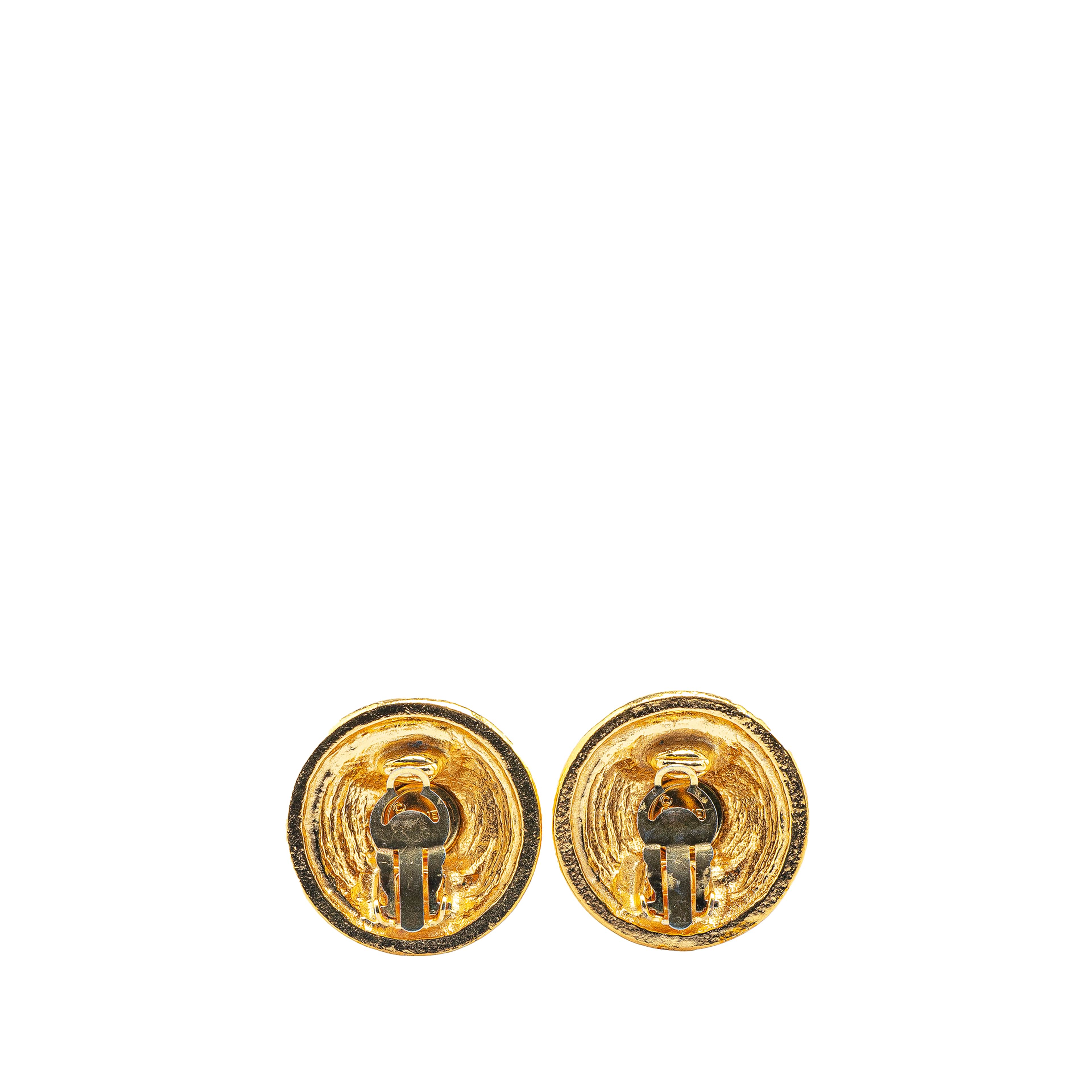 Chanel Gold Plated Cc Round Clip On Earrings