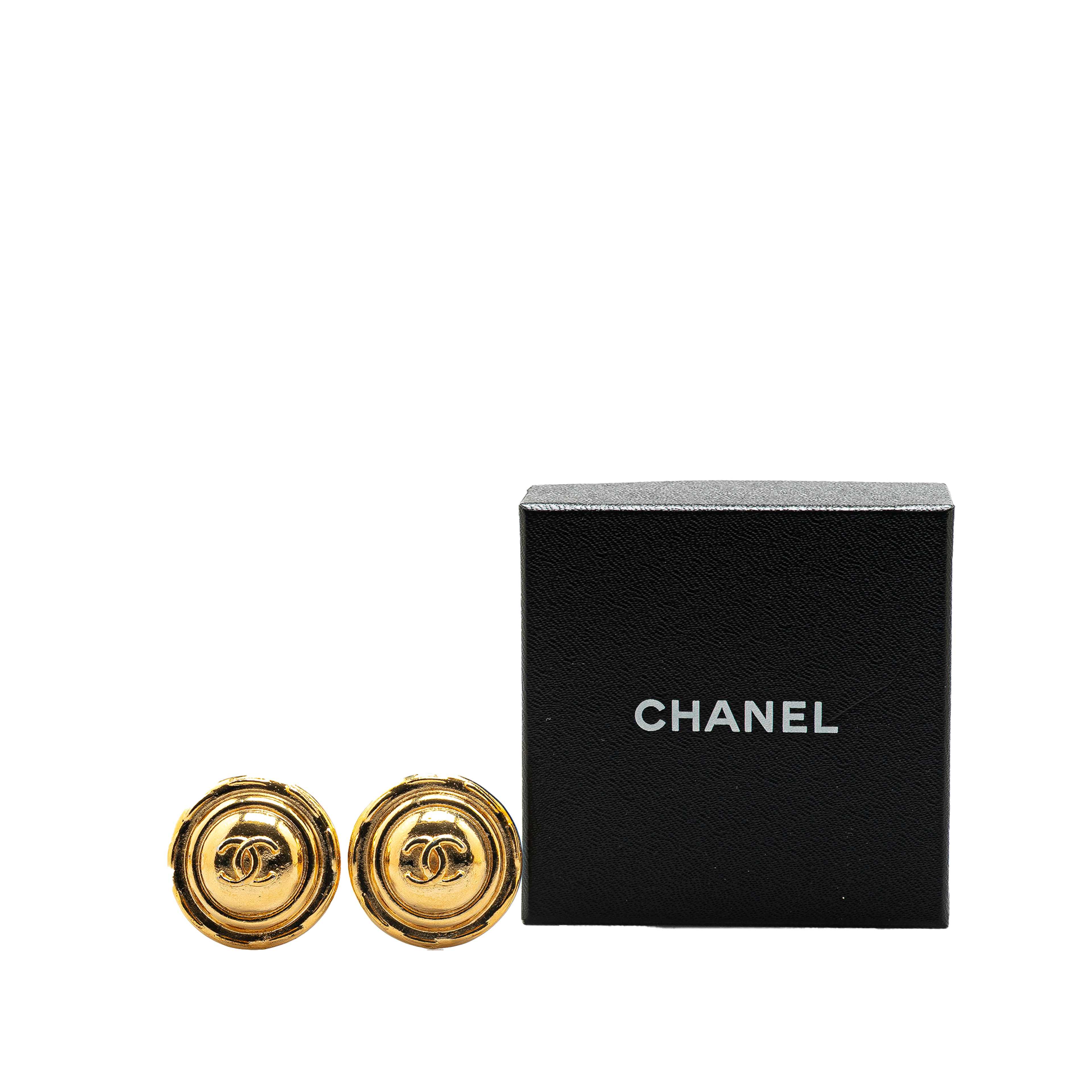Chanel Gold Plated Cc Round Clip On Earrings