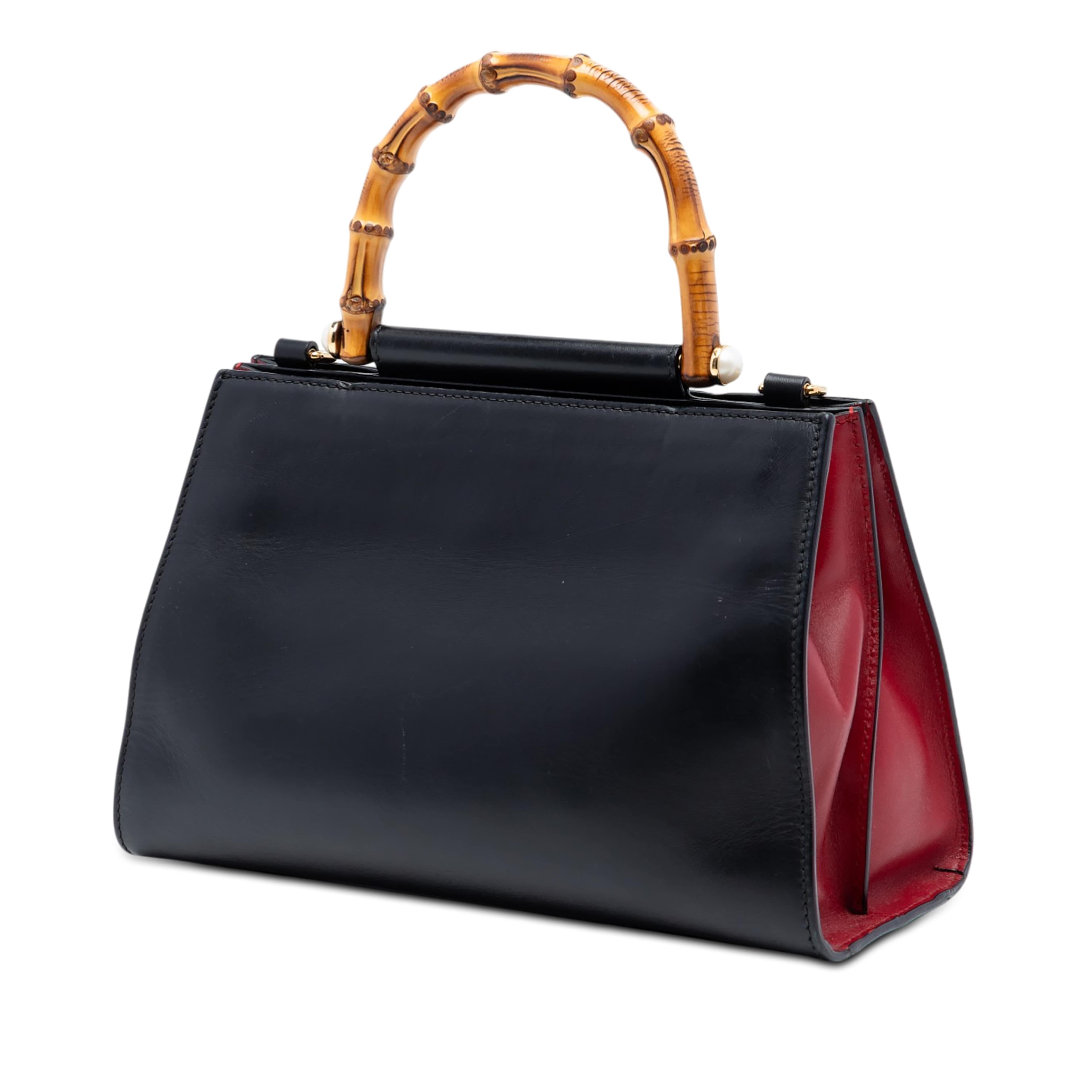 Gucci Small Leather Bamboo Nymphaea Web Satchel, från Luxclusif, i färgen black. Klicka för att öppna bilden i stort format