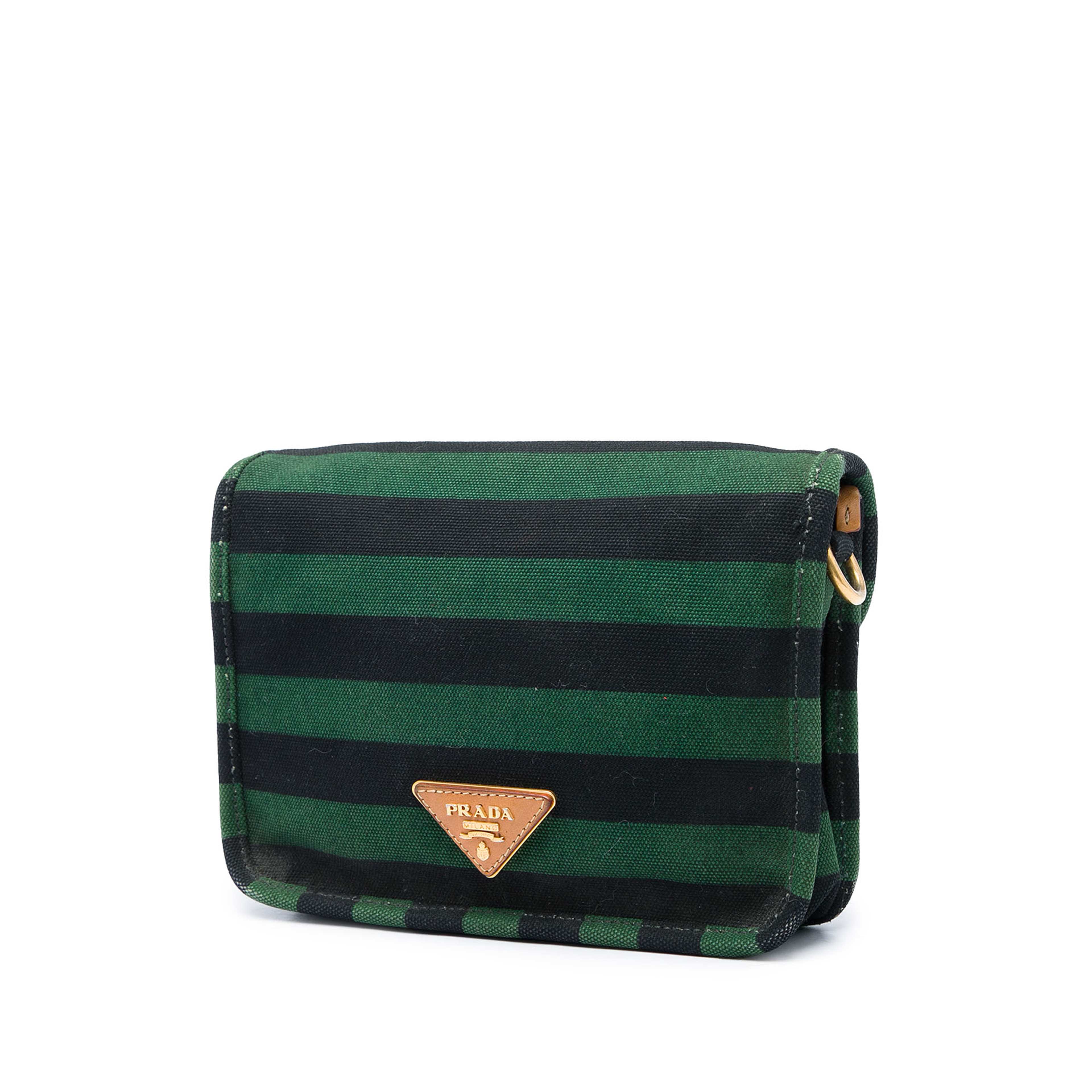 Prada Canvas Canapa Righe Striped Crossbody, från Luxclusif, i färgen grön. Klicka för att öppna bilden i stort format