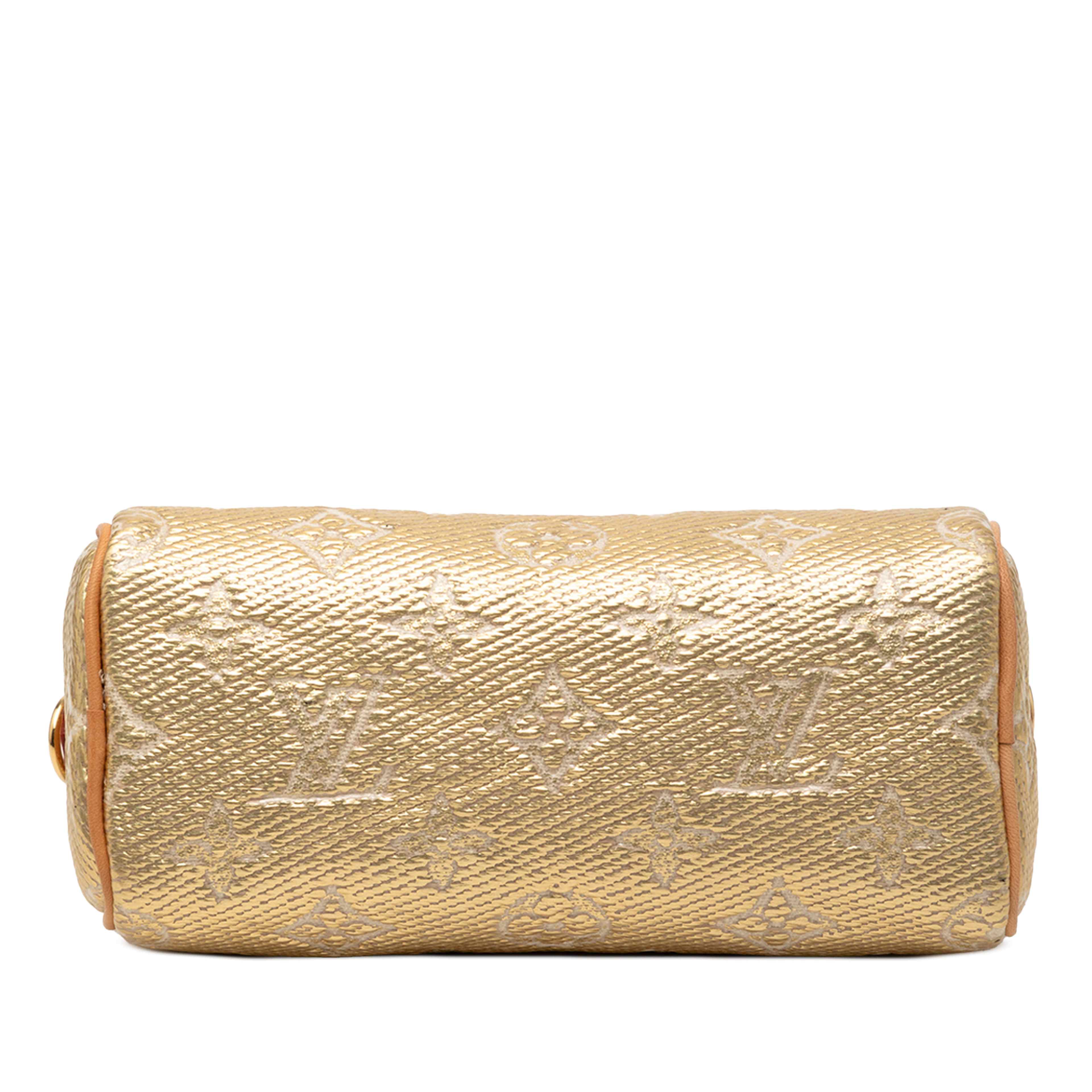 Louis Vuitton Monoglam Nano Speedy Bandouliere, från Luxclusif, i färgen guld. Klicka för att öppna bilden i stort format