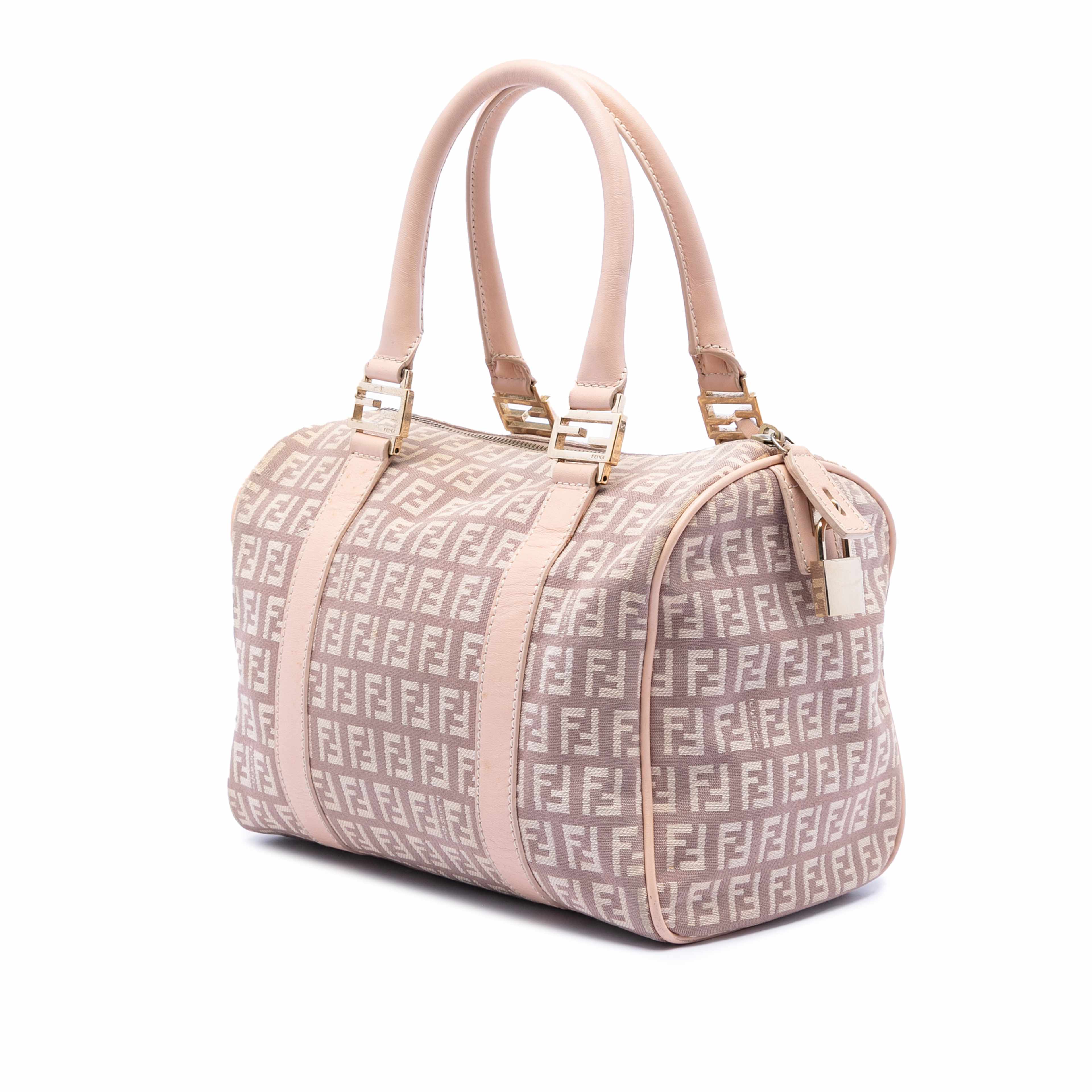 Fendi Small Zucchino Canvas Forever Bauletto Boston Bag, från Luxclusif, i färgen pink. Klicka för att öppna bilden i stort format