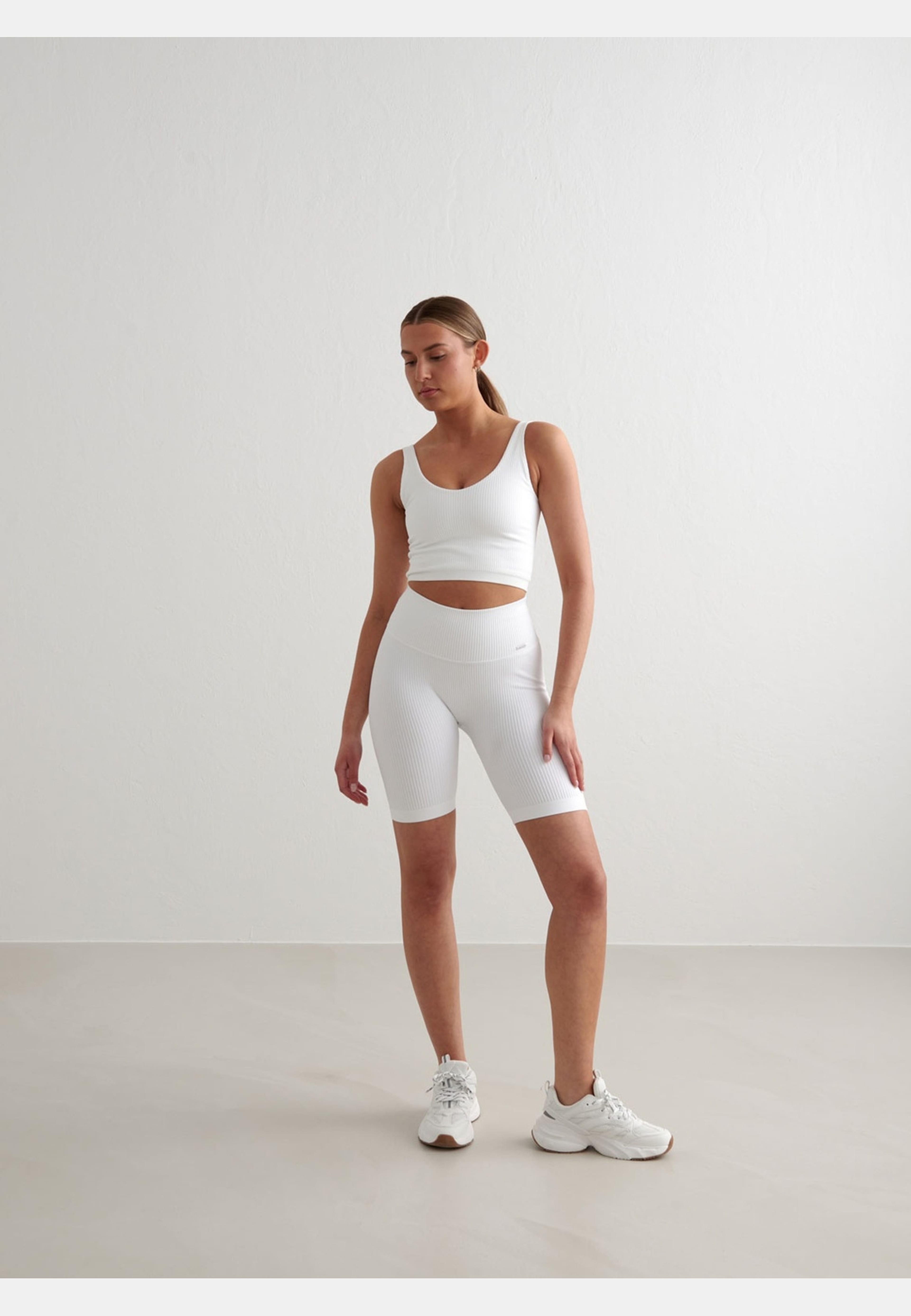 White Ribbed Seamless Biker Shorts