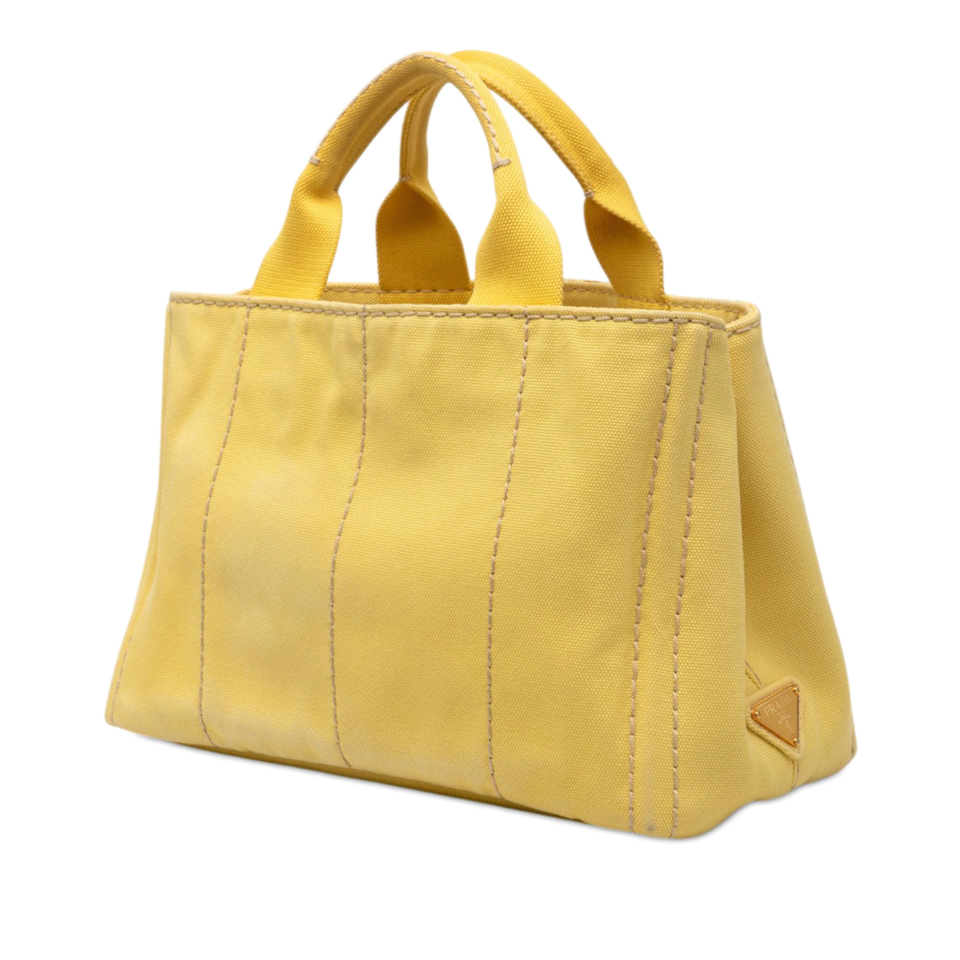 Prada Small Canvas Canapa Logo Satchel, från Luxclusif, i färgen yellow. Klicka för att öppna bilden i stort format