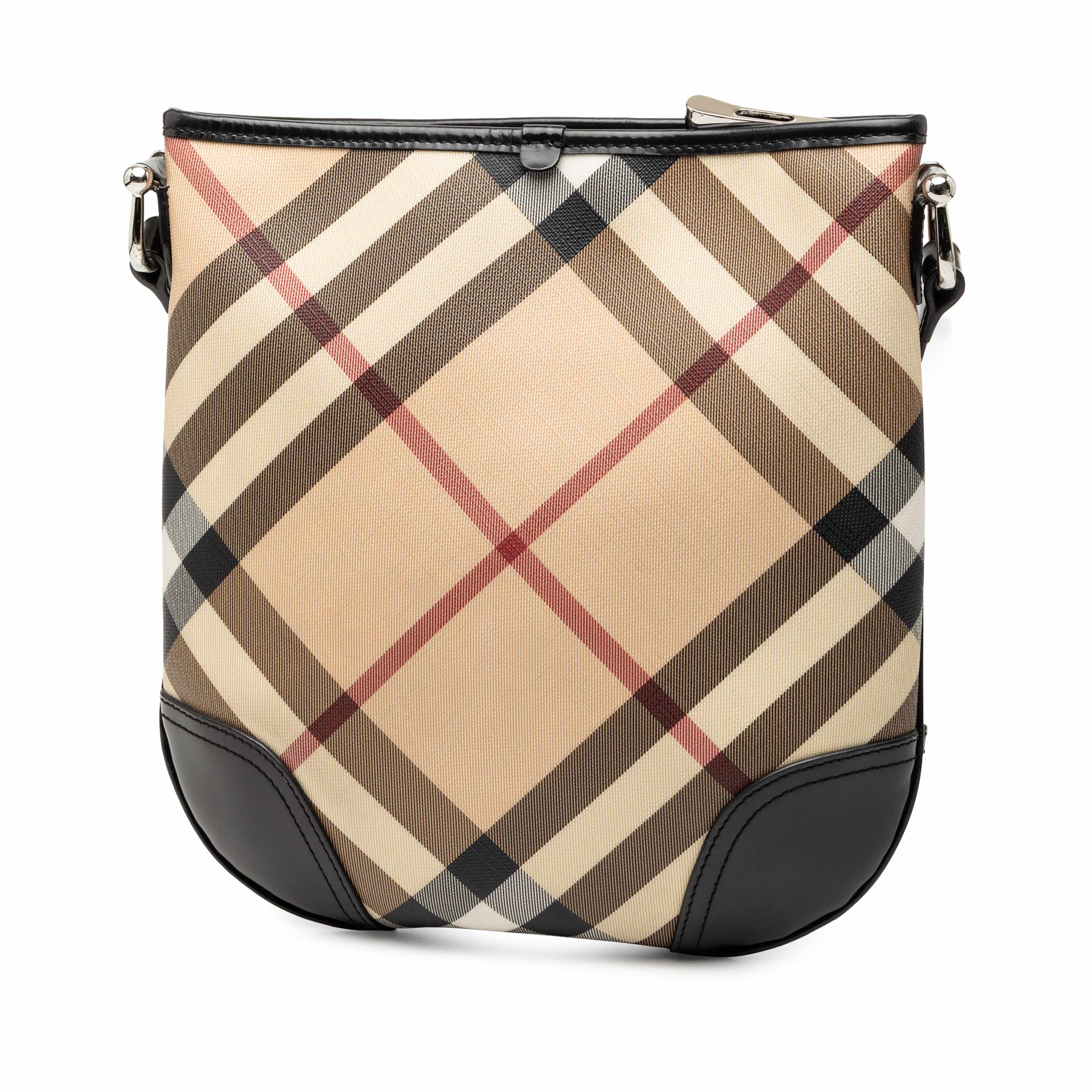 Burberry Supernova Check Coated Canvas Dryden Crossbody, från Luxclusif, i färgen beige. Klicka för att öppna bilden i stort format