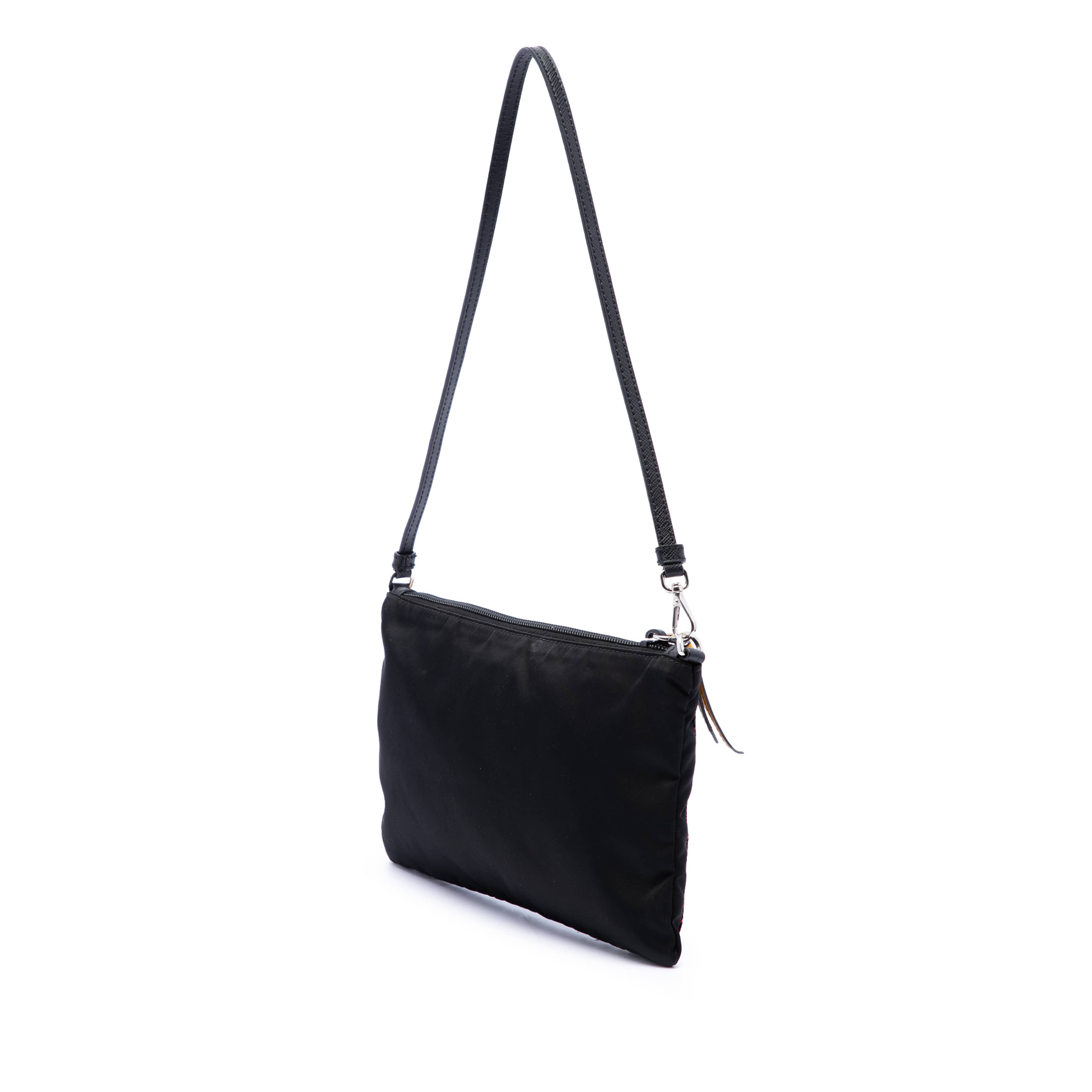 Prada Tessuto Stampato Geometric Shoulder Bag, från Luxclusif, i färgen svart. Klicka för att öppna bilden i stort format