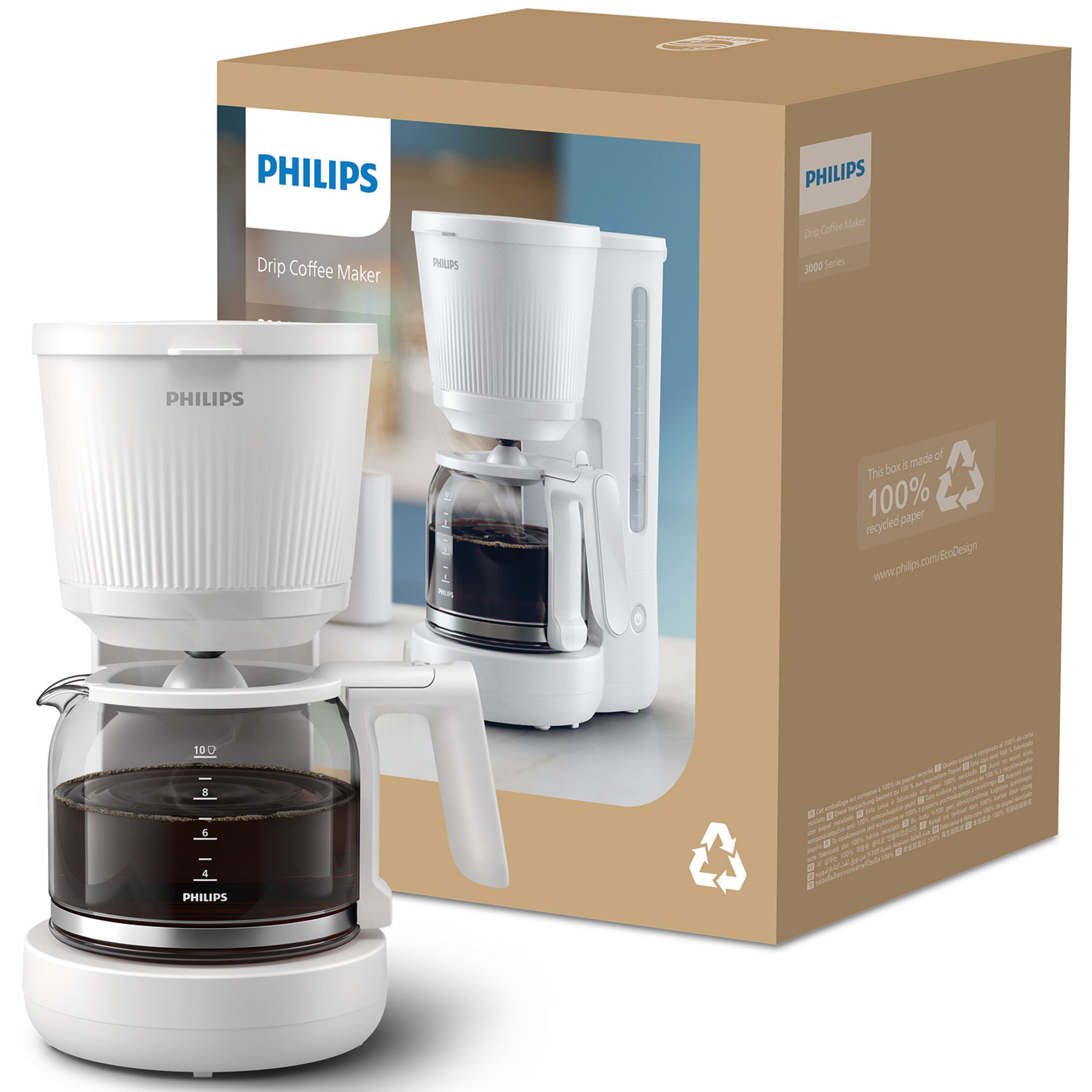Kaffebryggare Hd7411/00 3000-serien Arctic White, från Philips, i färgen arctic white.