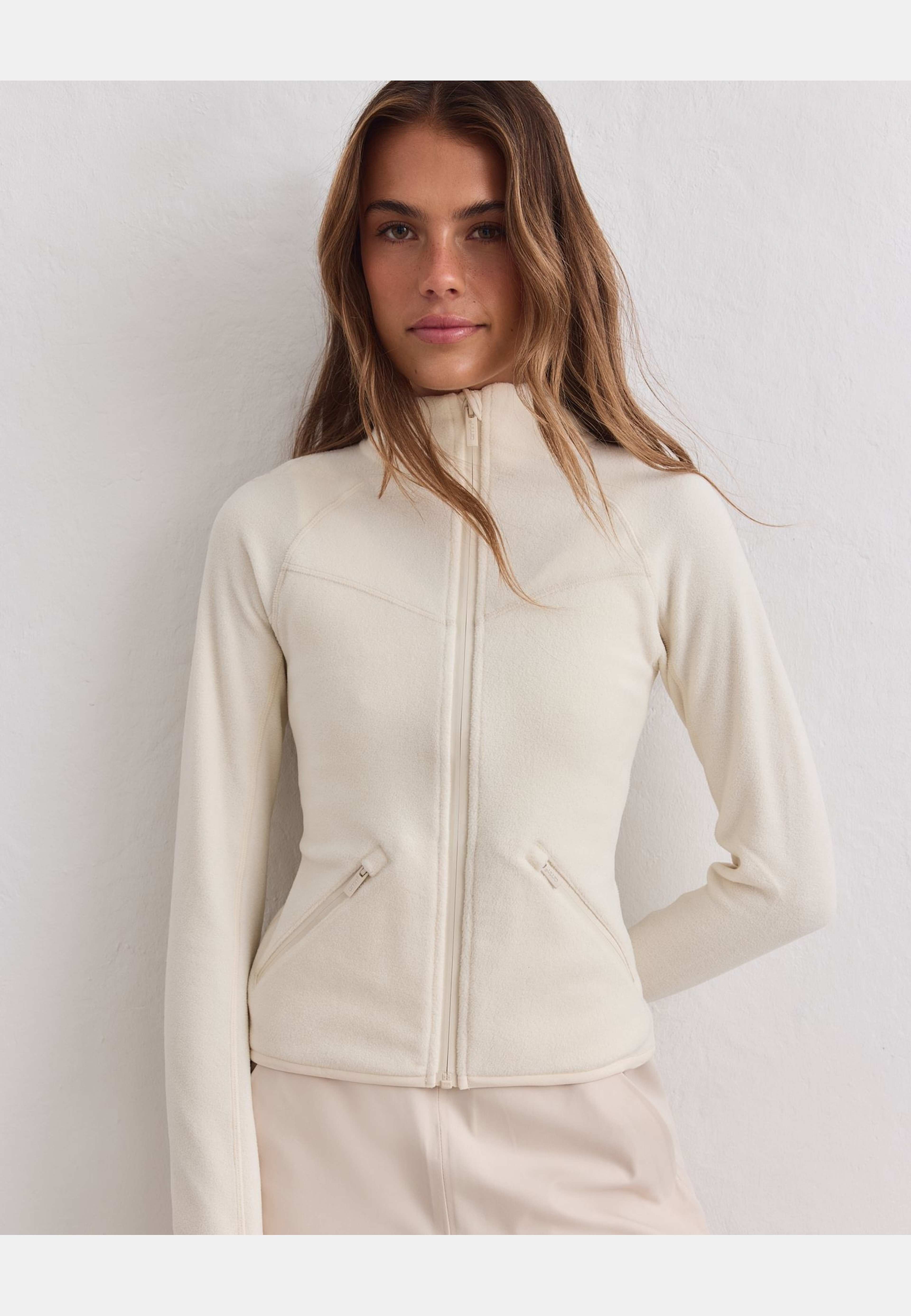 Stretch Fleece Zip Jacket, från aim'n, i färgen cream. Klicka för att öppna bilden i stort format