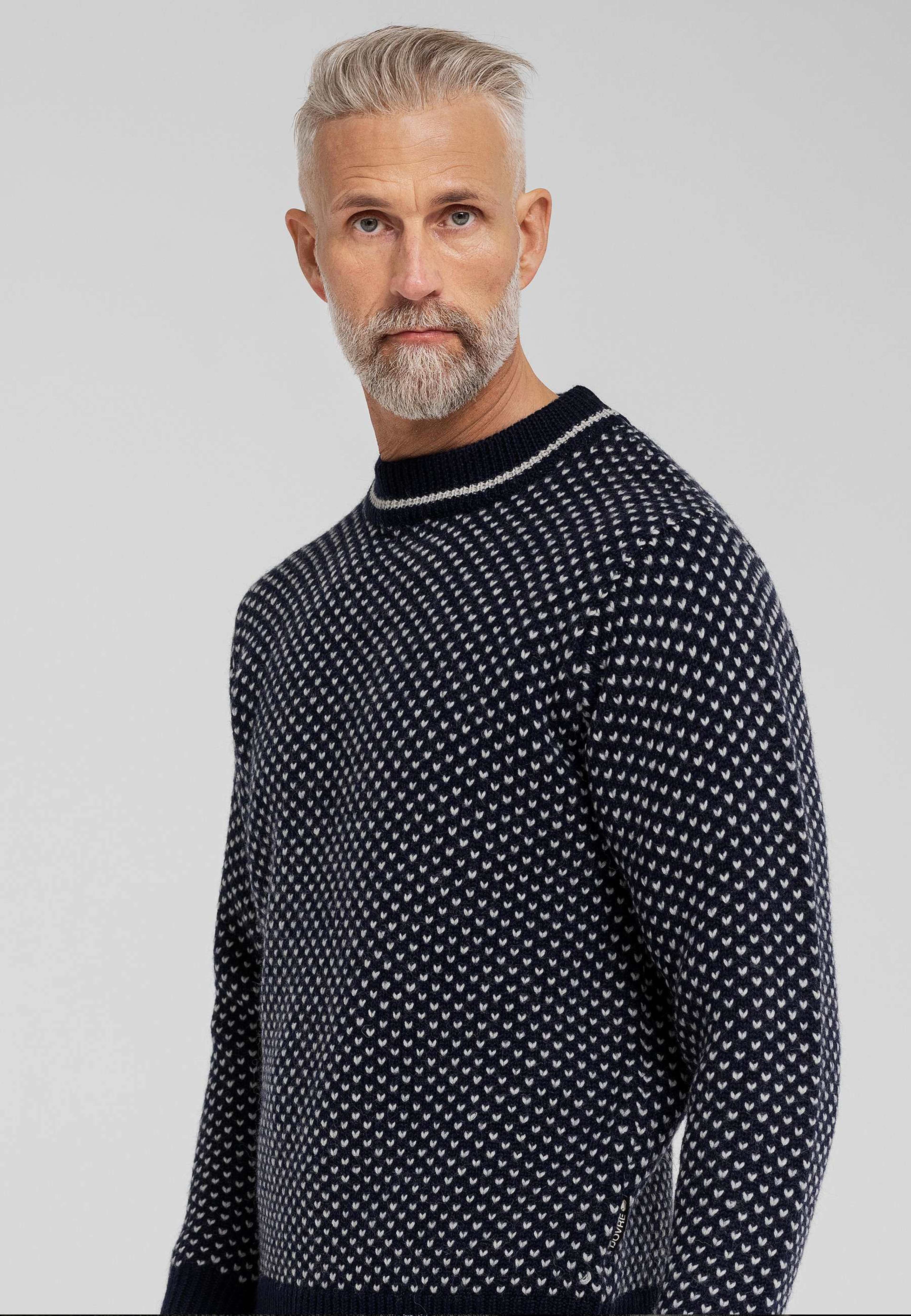 Pullover "stickad" | 100% Ull | Blå
