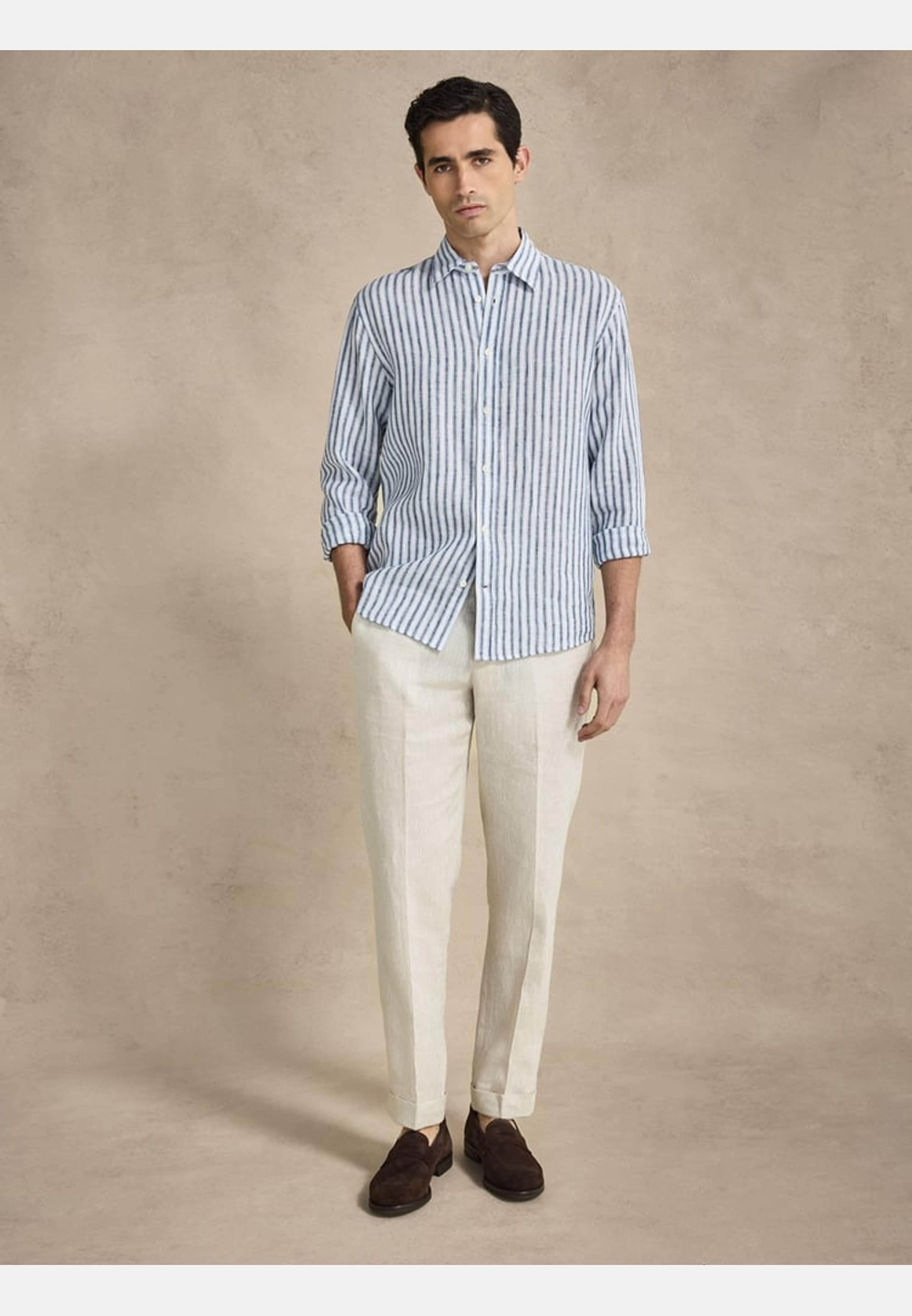 Striped Casual Linen Shirt, från John Henric, i färgen white. Klicka för att öppna bilden i stort format