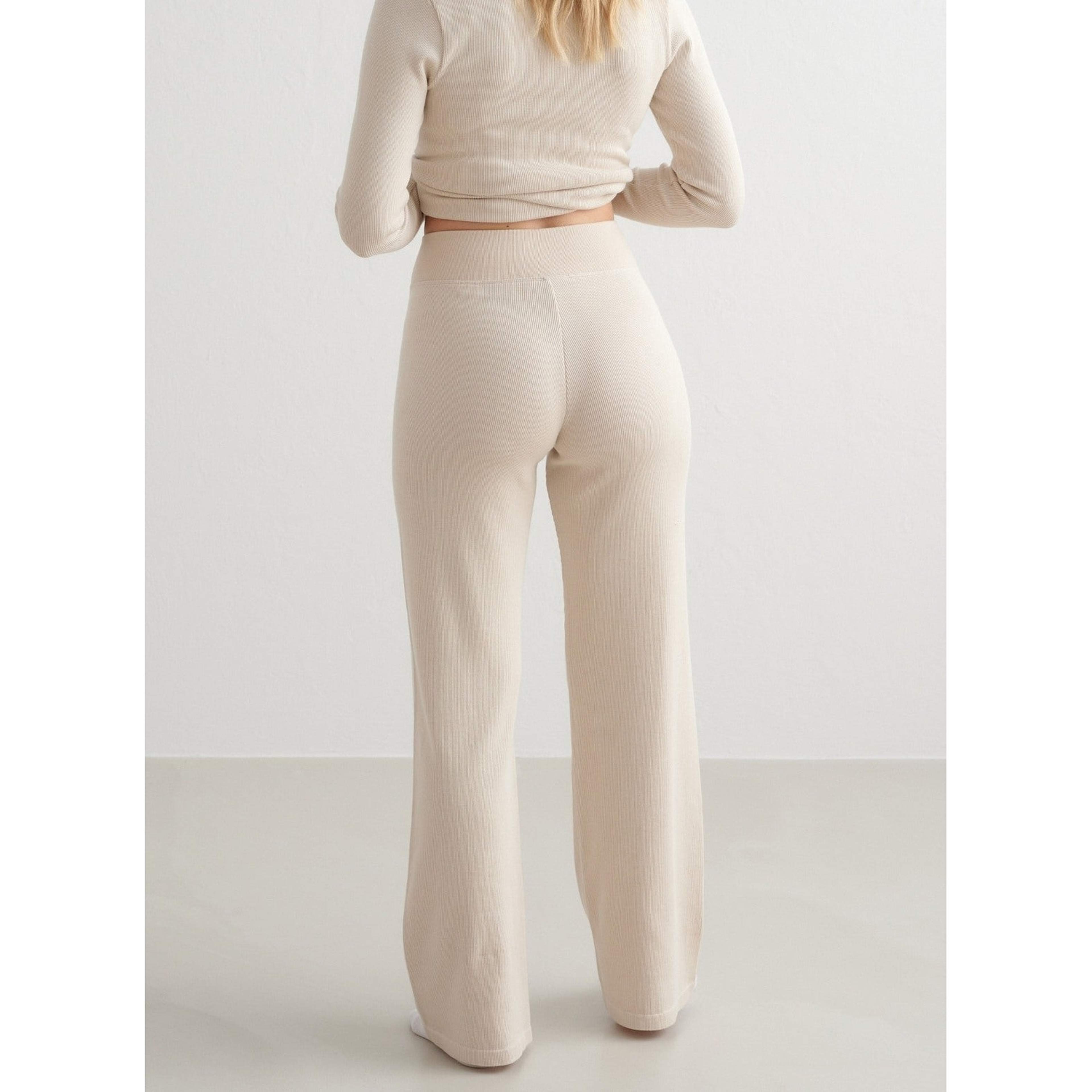 Café Au Lait Ribbed Wool Wide Pants