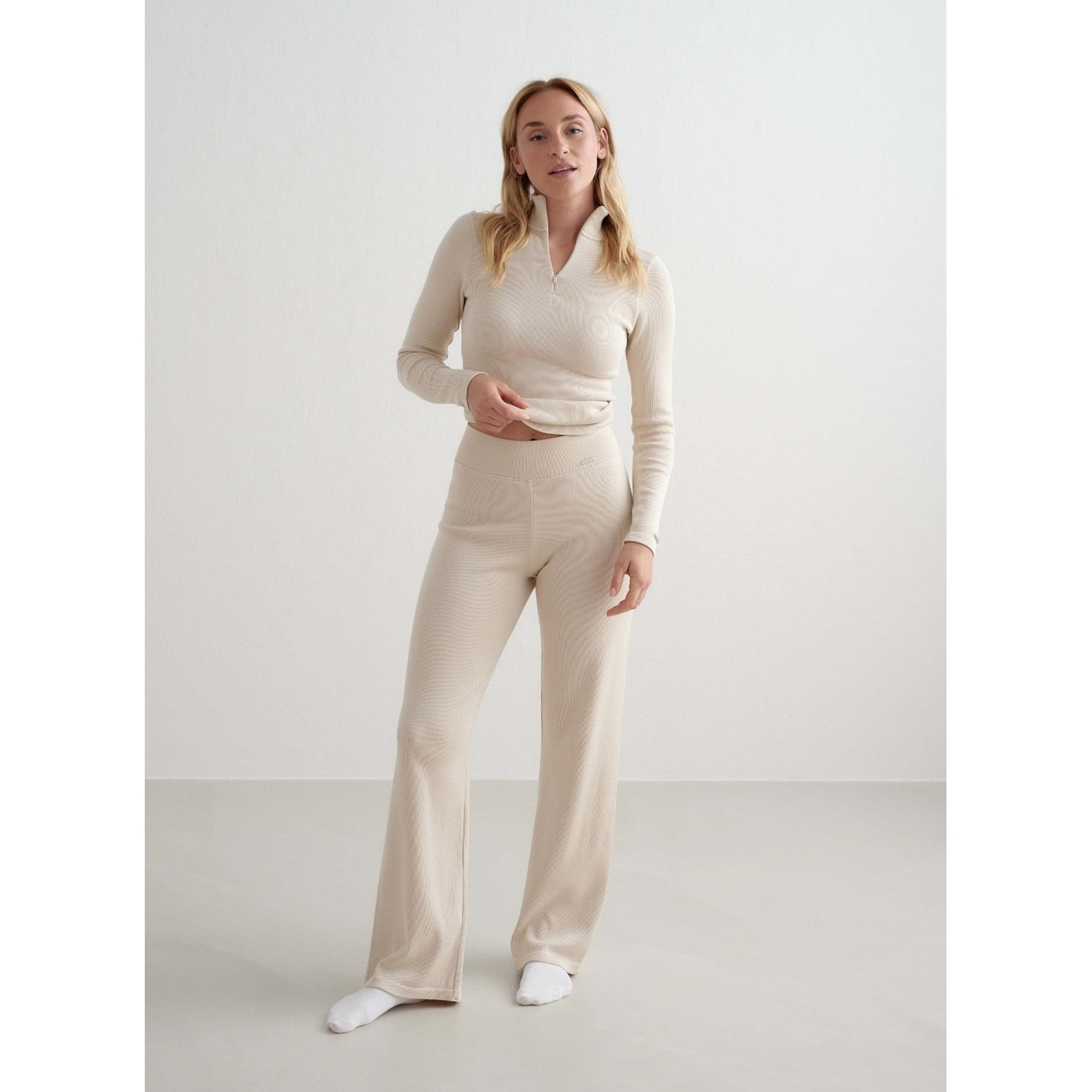 Café Au Lait Ribbed Wool Wide Pants