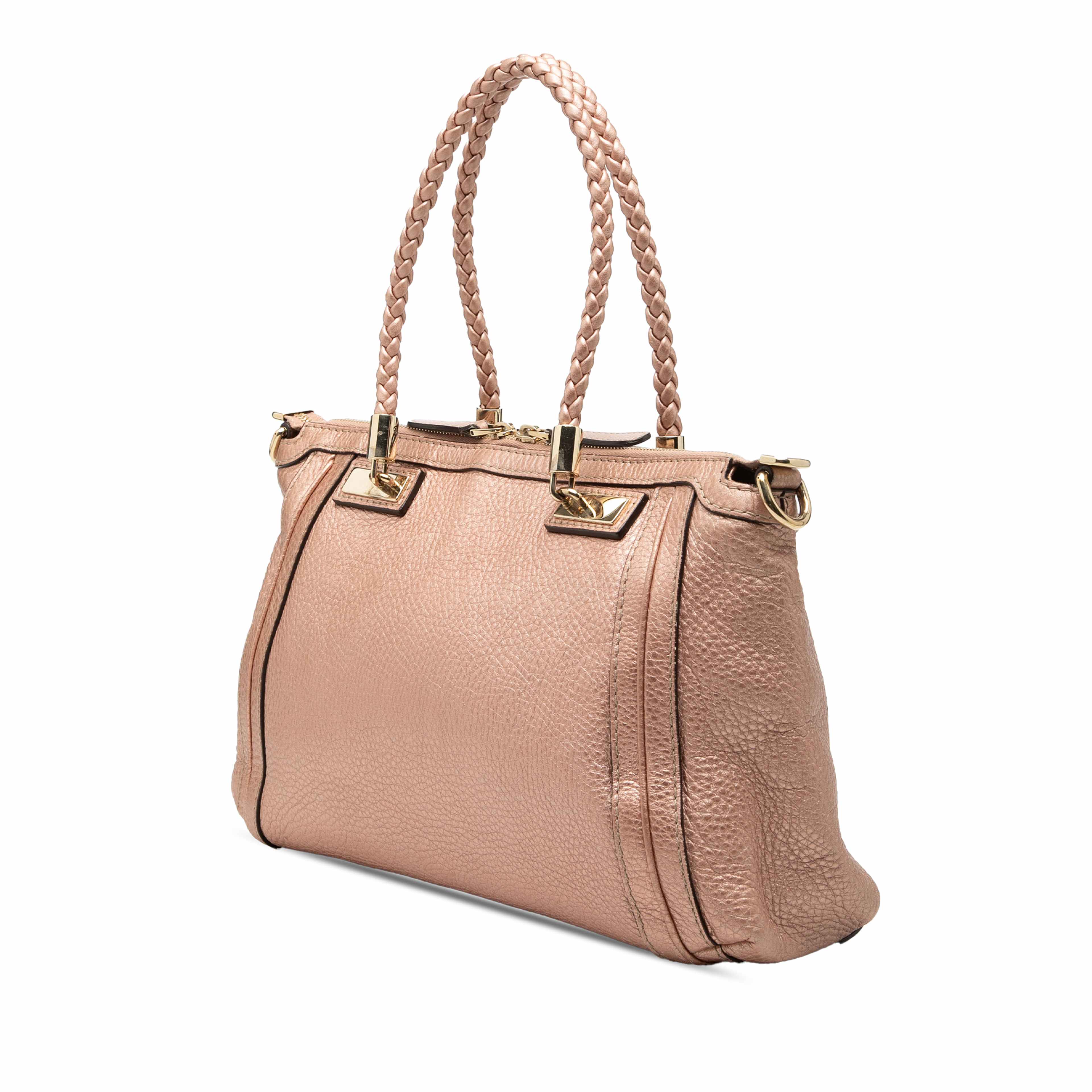 Gucci Metallic Pebbled Calfskin Bella Satchel, från Luxclusif, i färgen rosa. Klicka för att öppna bilden i stort format