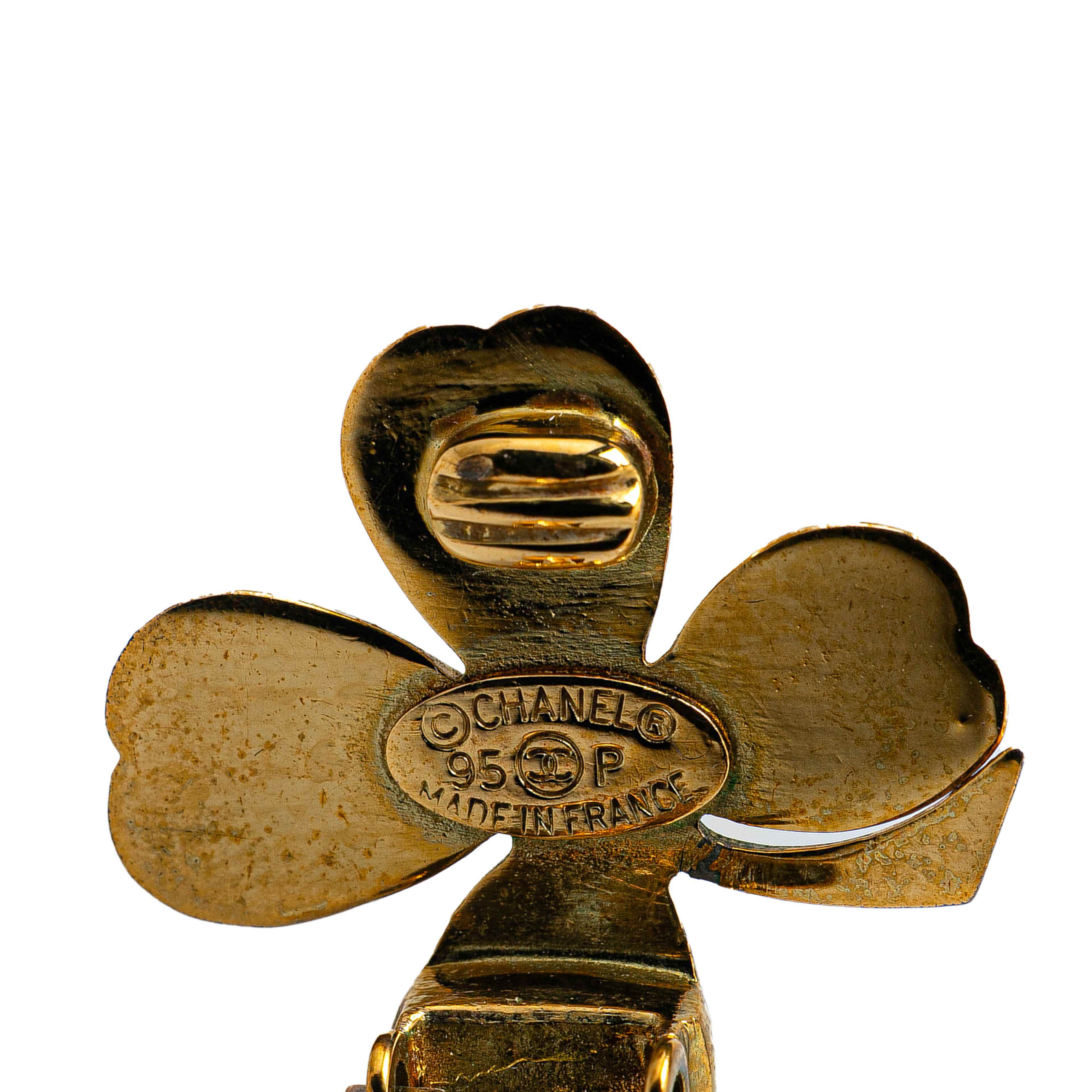 Chanel Gold Plated Clover Clip On Earrings