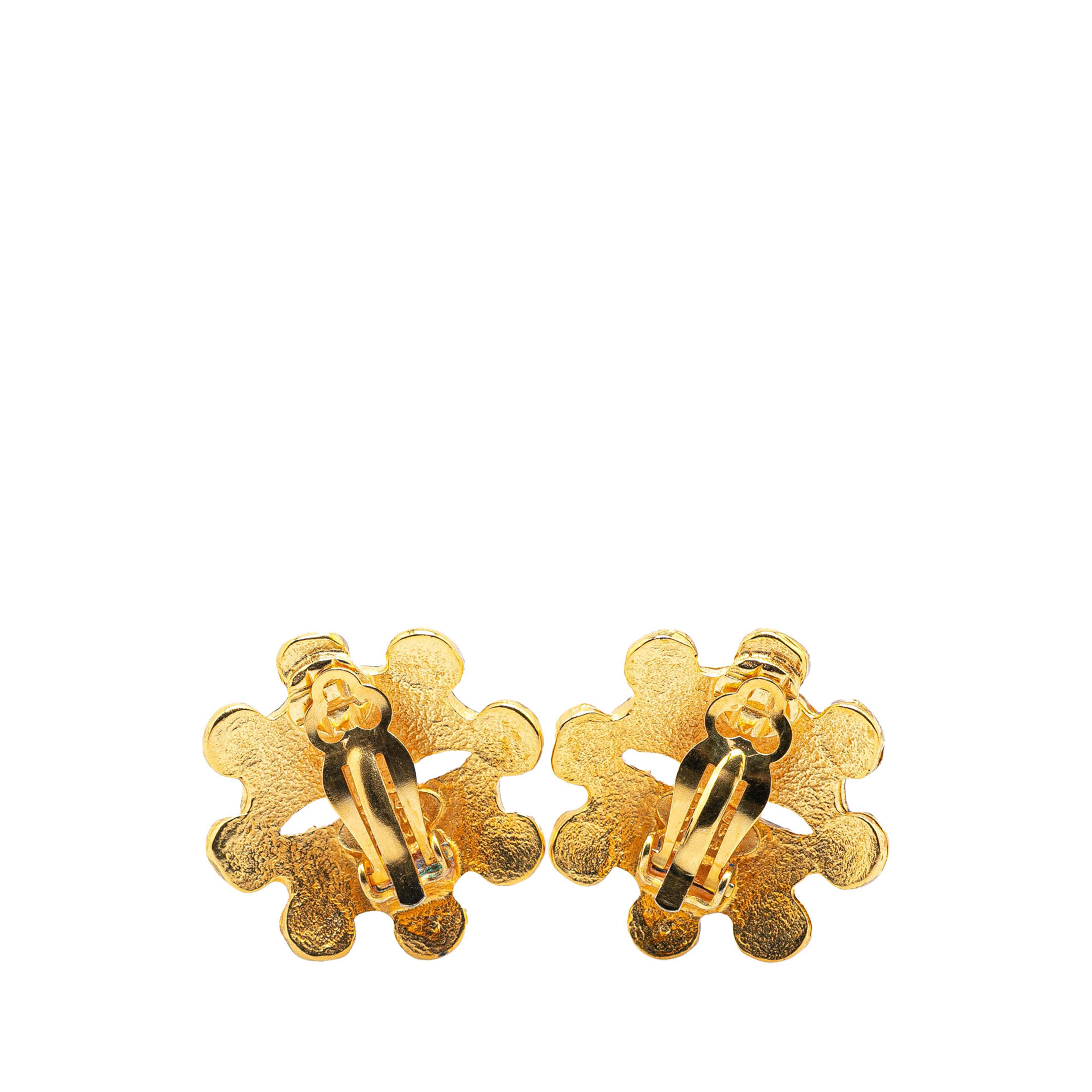 Chanel Gold Plated Cc Flower Clip On Earrings