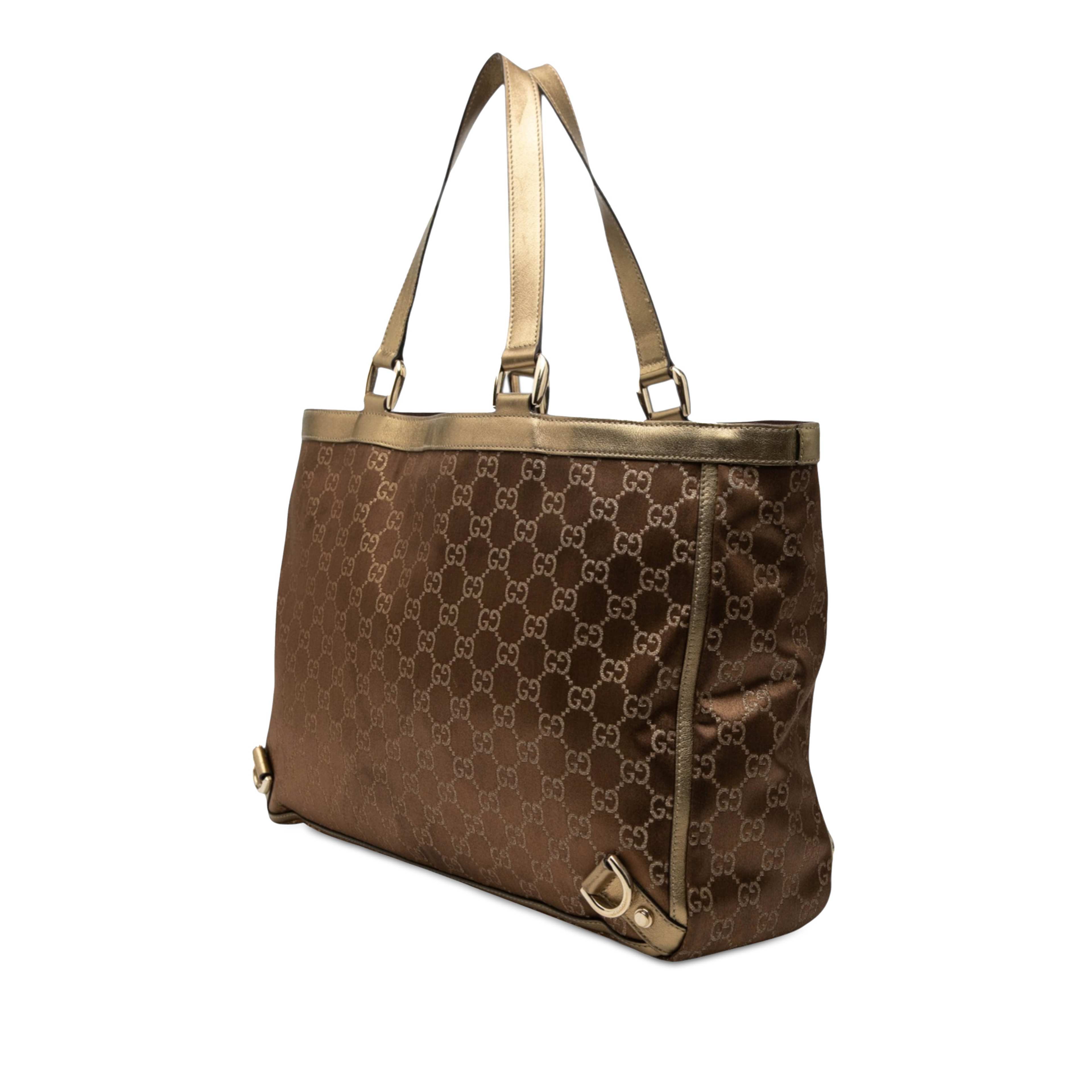 Gucci Gg Satin Abbey D Ring Tote, från Luxclusif, i färgen dark brown. Klicka för att öppna bilden i stort format