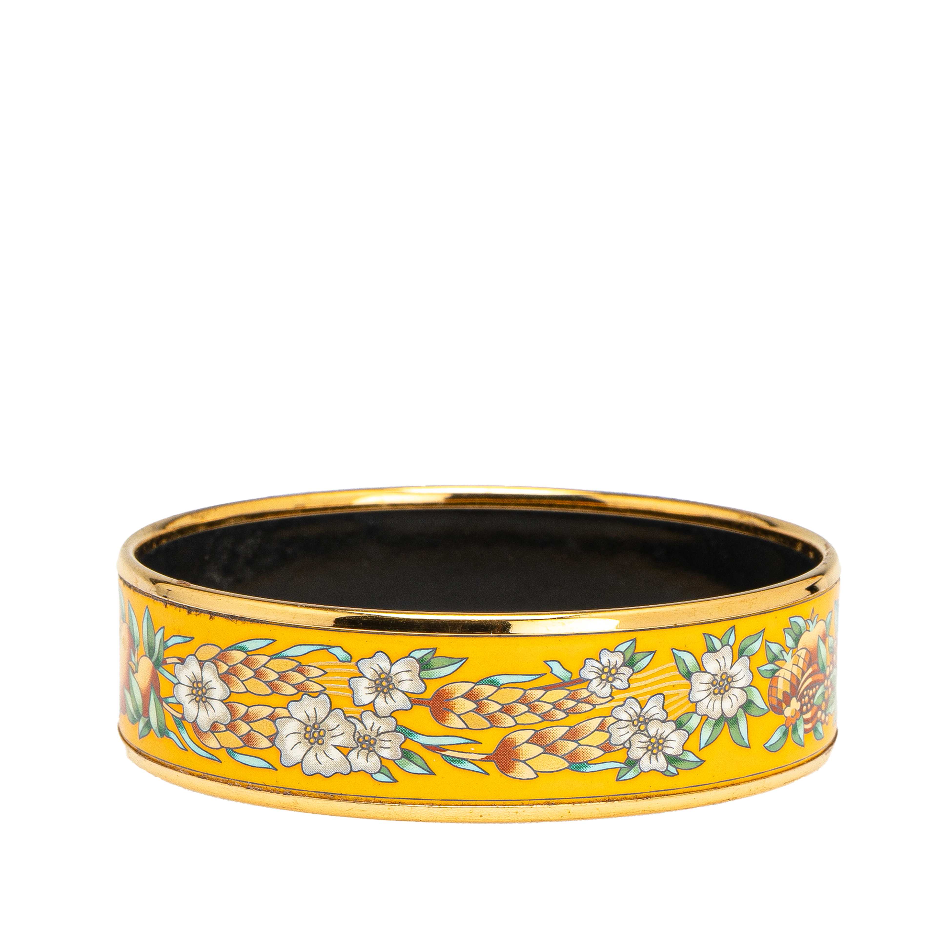 Hermès Wide Enamel Wheat And Fruits Bangle Gm, från Luxclusif, i färgen yellow. Klicka för att öppna bilden i stort format