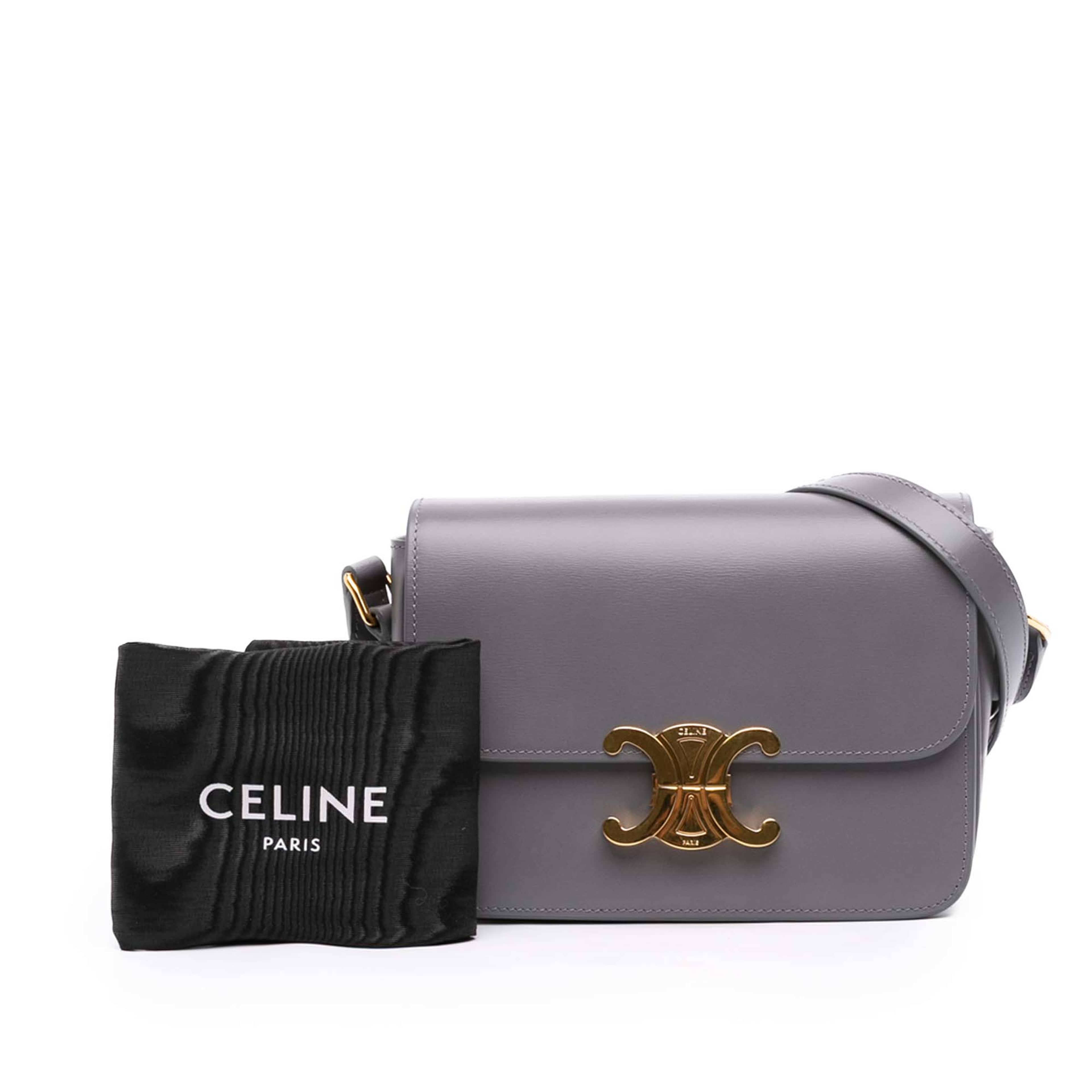 Celine Teen Shiny Calfskin Triomphe Crossbody, från Luxclusif, i färgen grå. Klicka för att öppna bilden i stort format