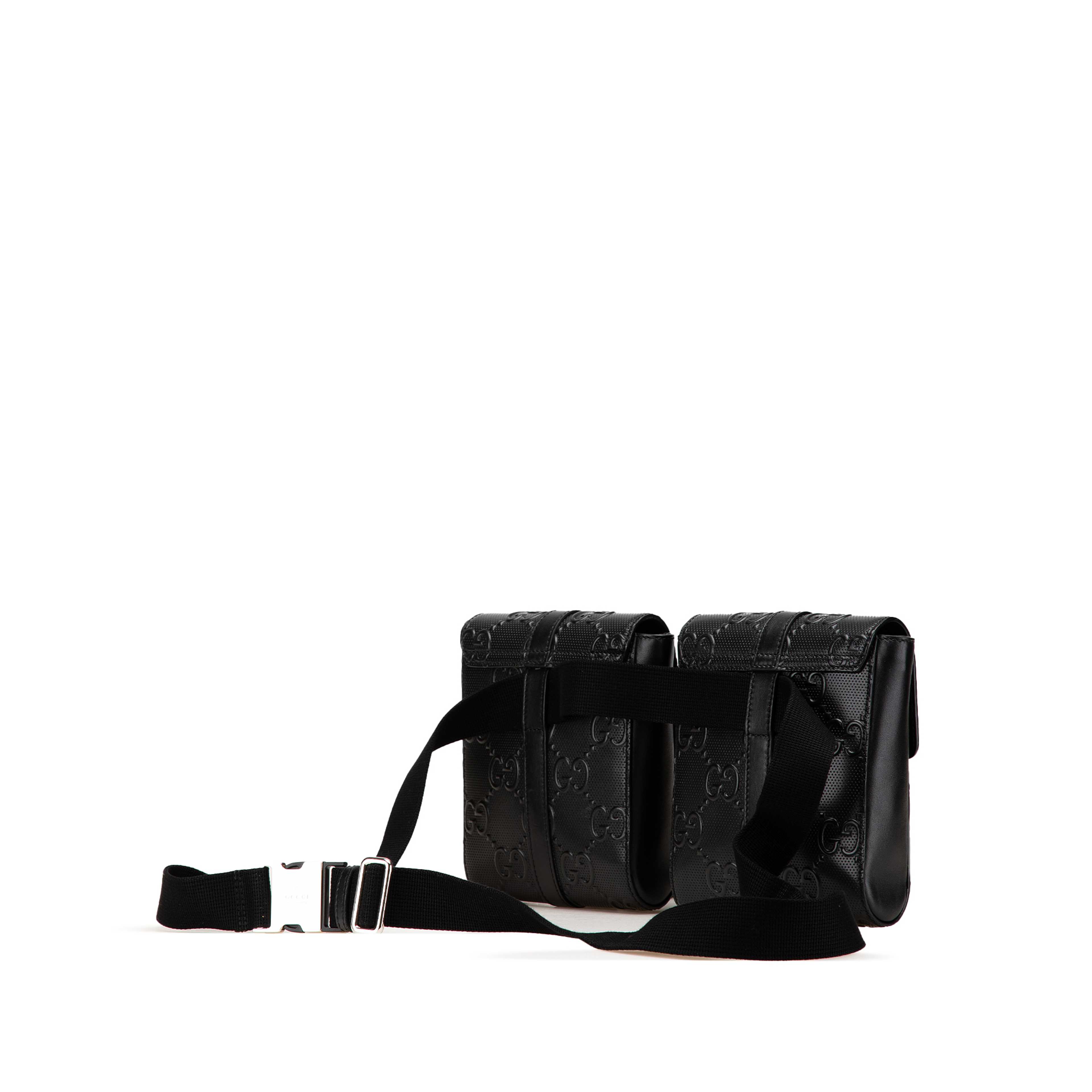 Gucci Gg Embossed Perforated Double Belt Bag, från Luxclusif, i färgen svart. Klicka för att öppna bilden i stort format