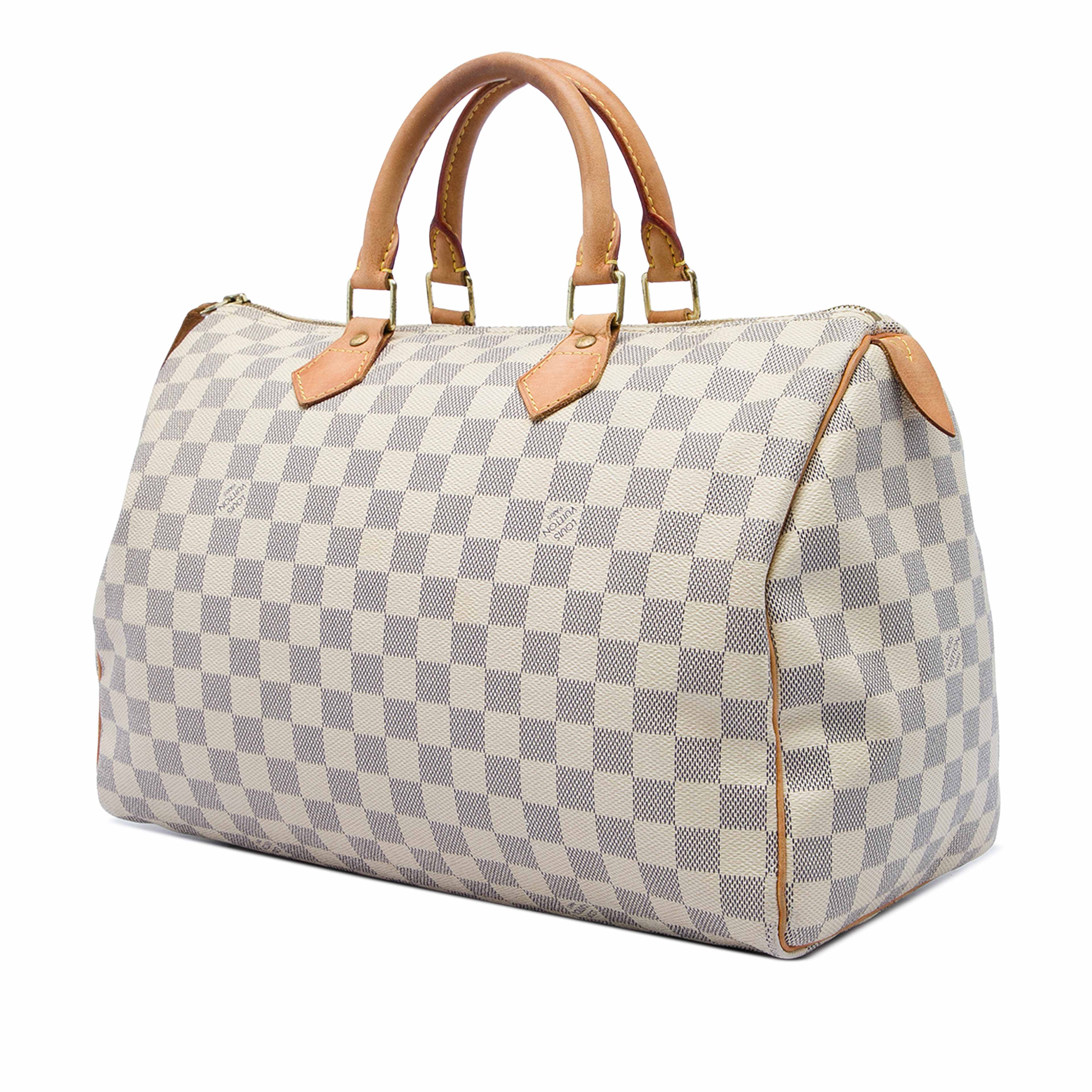 Louis Vuitton Damier Azur Speedy 35, från Luxclusif, i färgen vit. Klicka för att öppna bilden i stort format