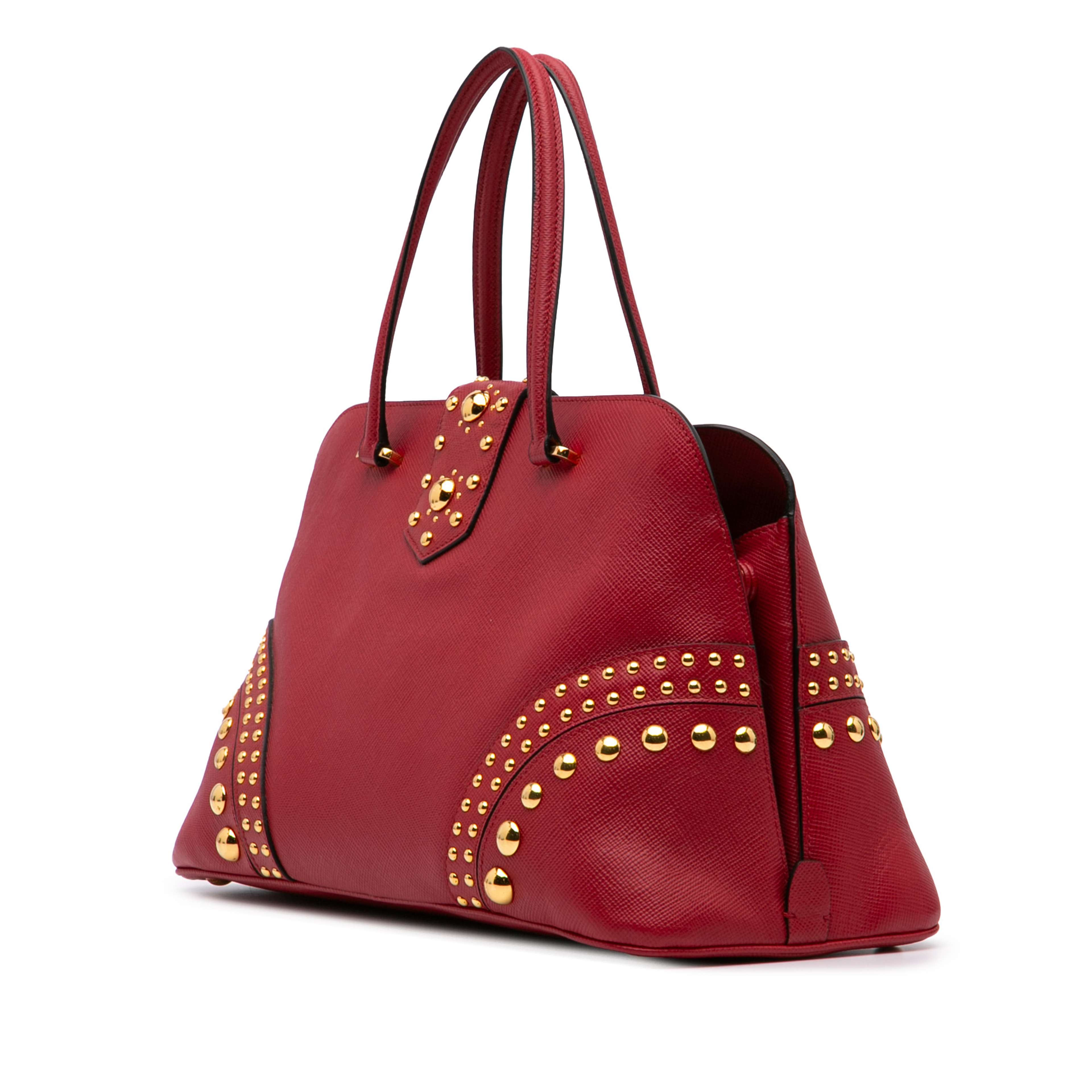 Prada Studded Saffiano Cuir Promenade Satchel
