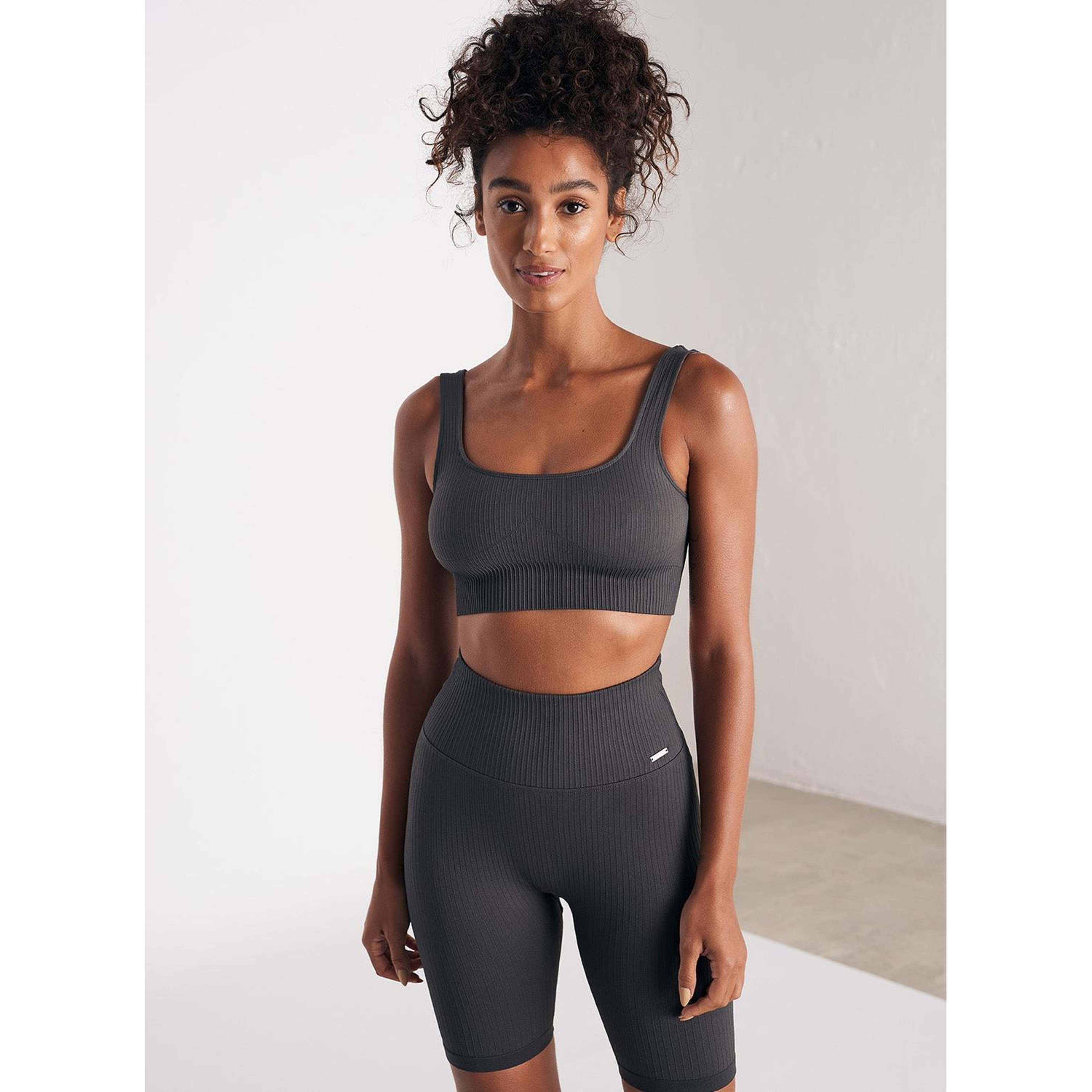 Shadow Grey Ribbed Seamless Bra