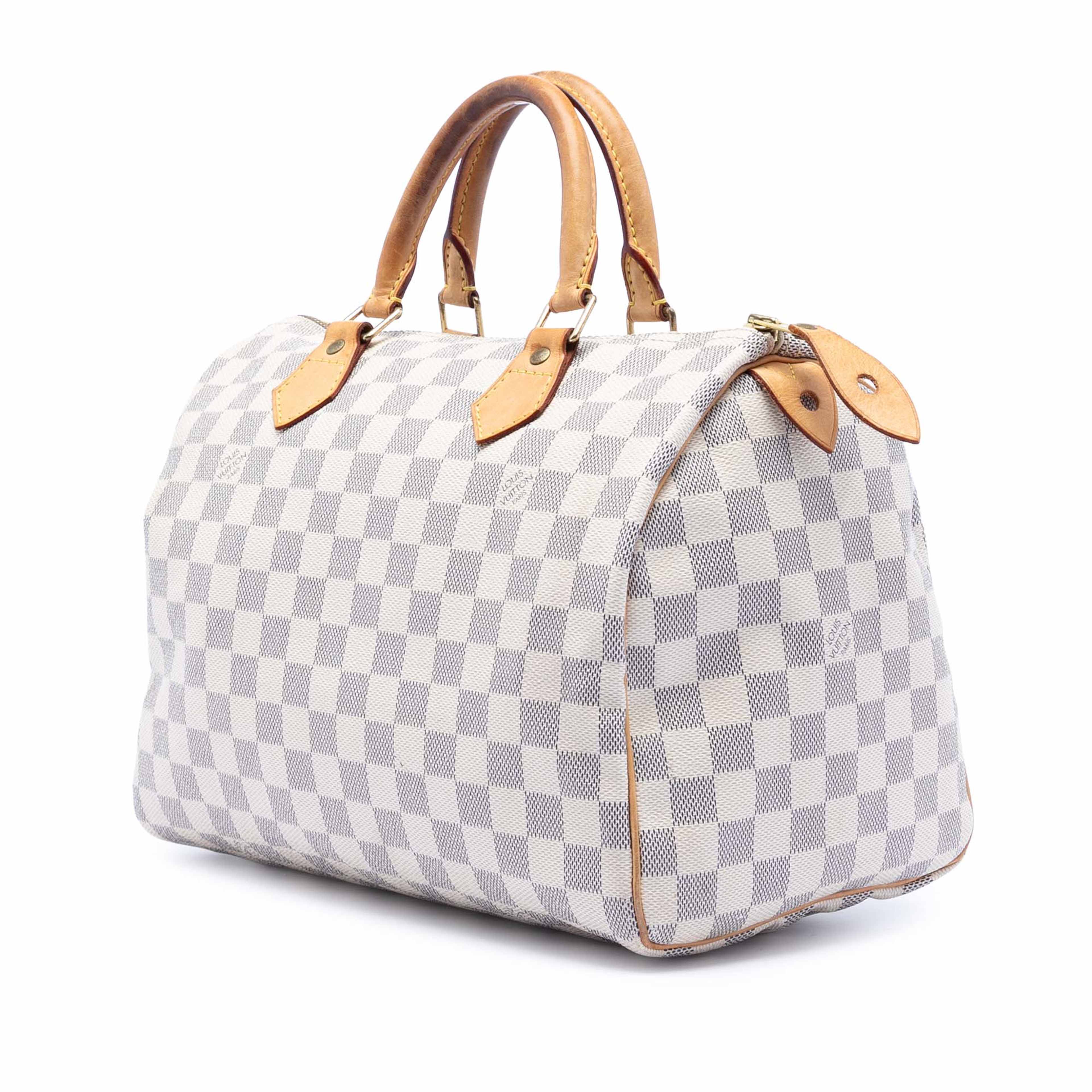 Louis Vuitton Damier Azur Speedy 30, från Luxclusif, i färgen white. Klicka för att öppna bilden i stort format