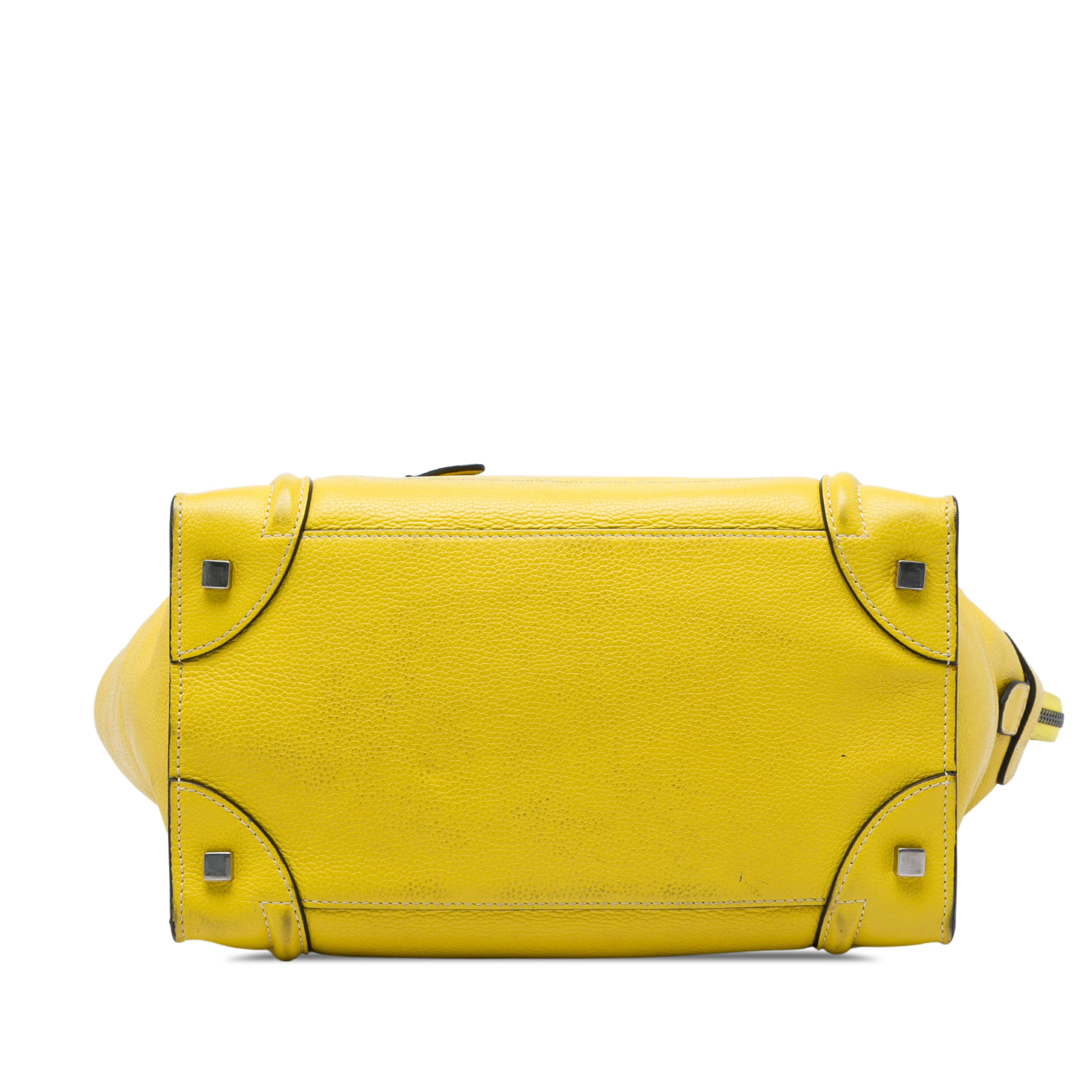 Celine Mini Grained Calfskin Luggage Tote, från Luxclusif, i färgen gul. Klicka för att öppna bilden i stort format