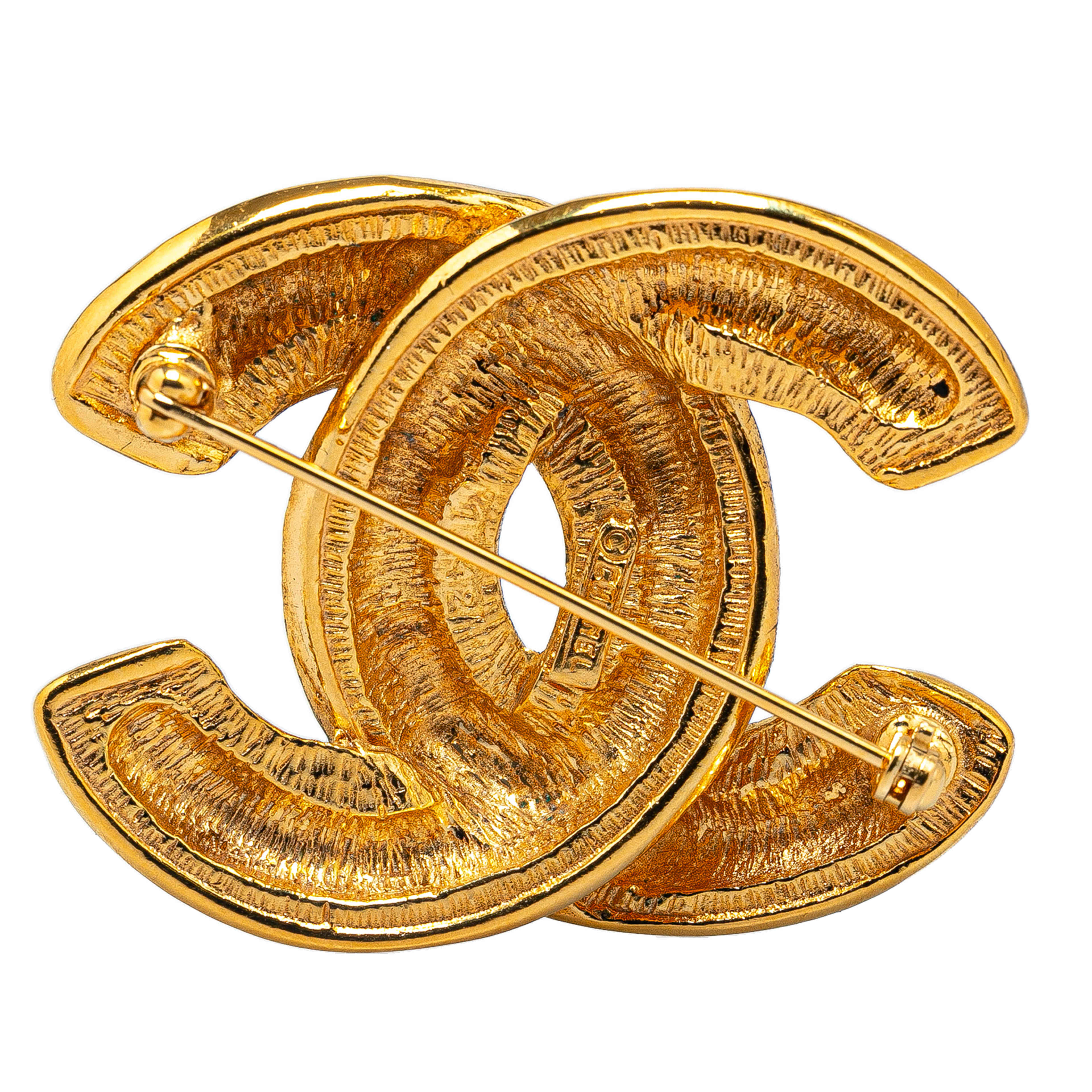 Chanel Gold Plated Cc Quilted Brooch