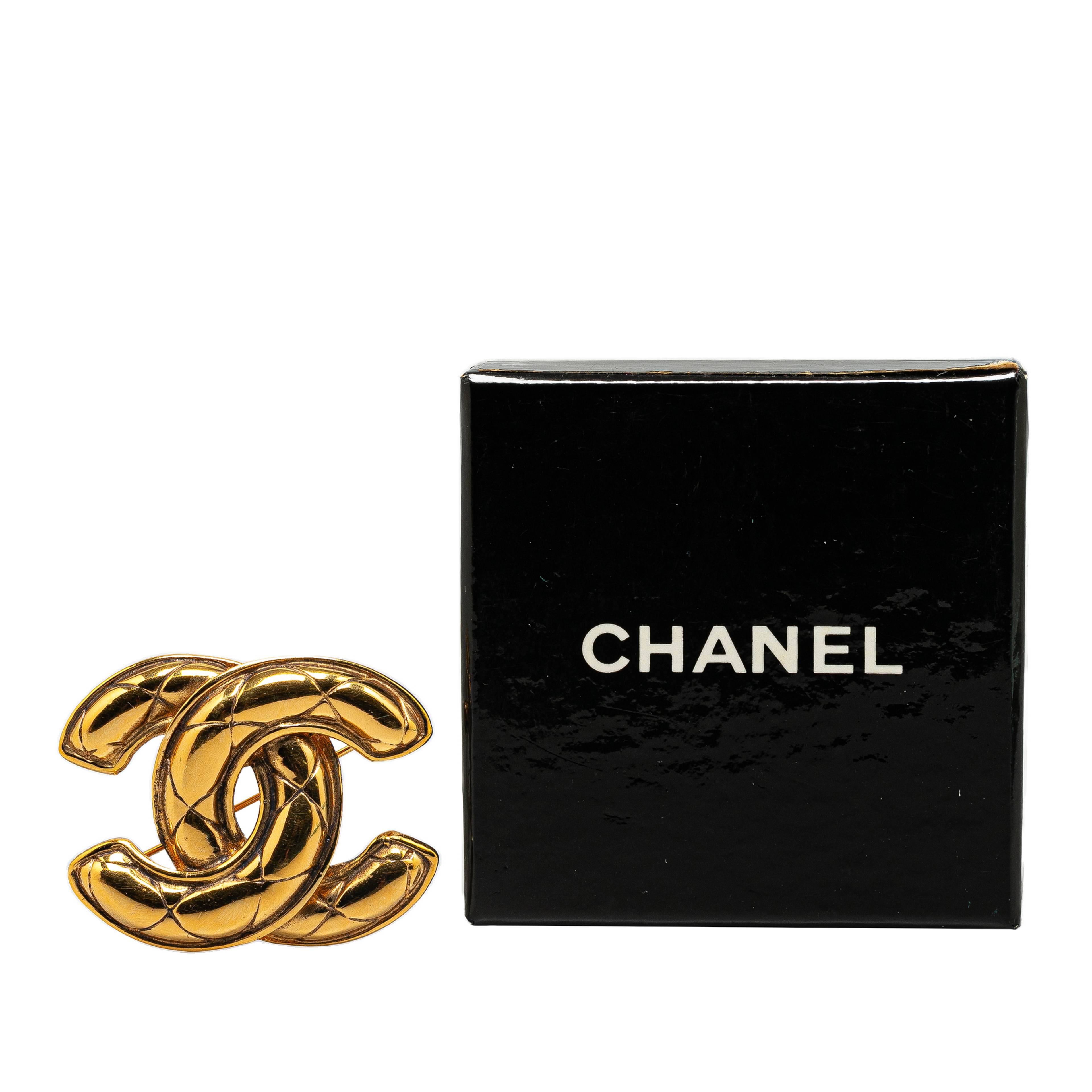 Chanel Gold Plated Cc Quilted Brooch