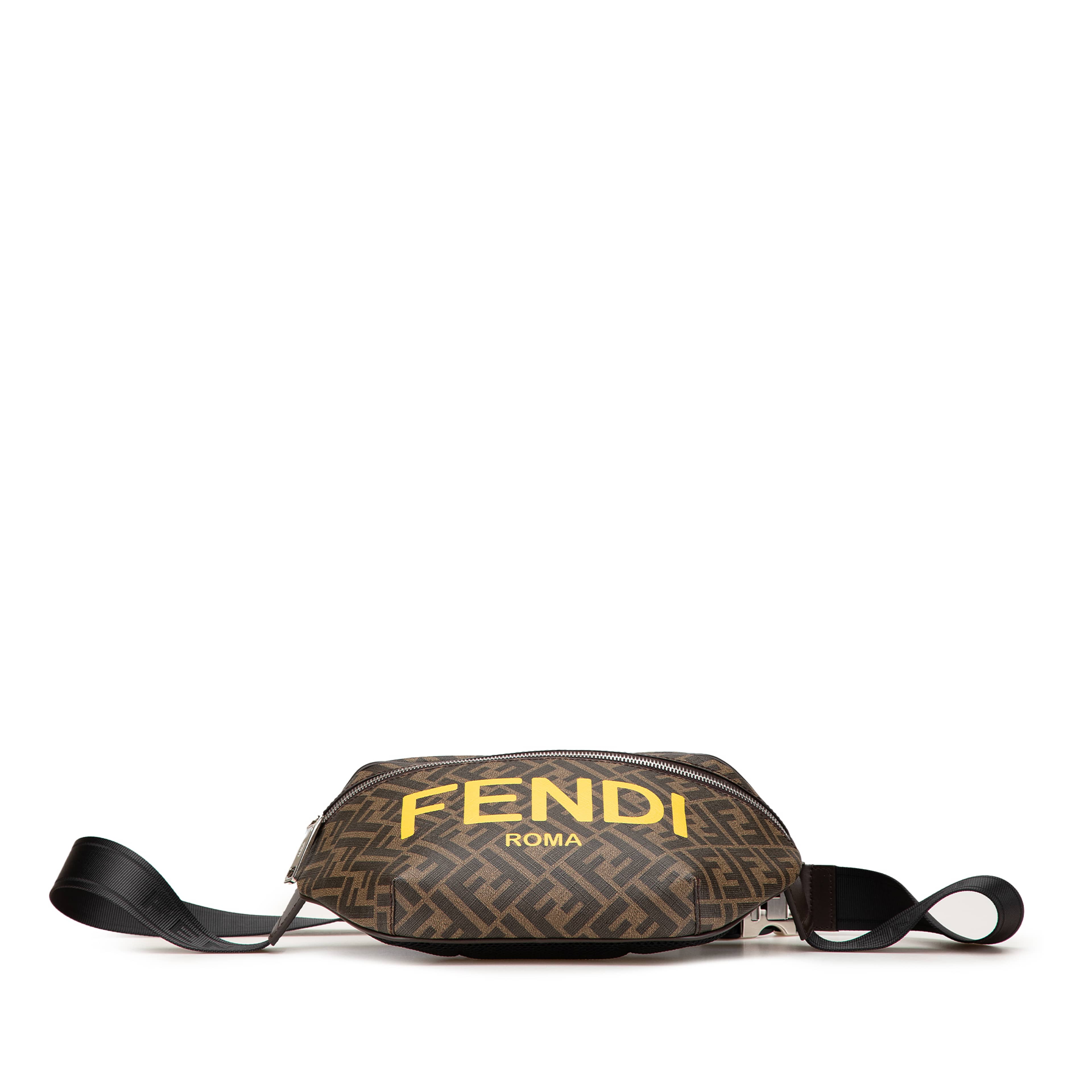Fendi Shiny Glazed Fabric Vitello Cover Ff 1974 Logo Belt Bag