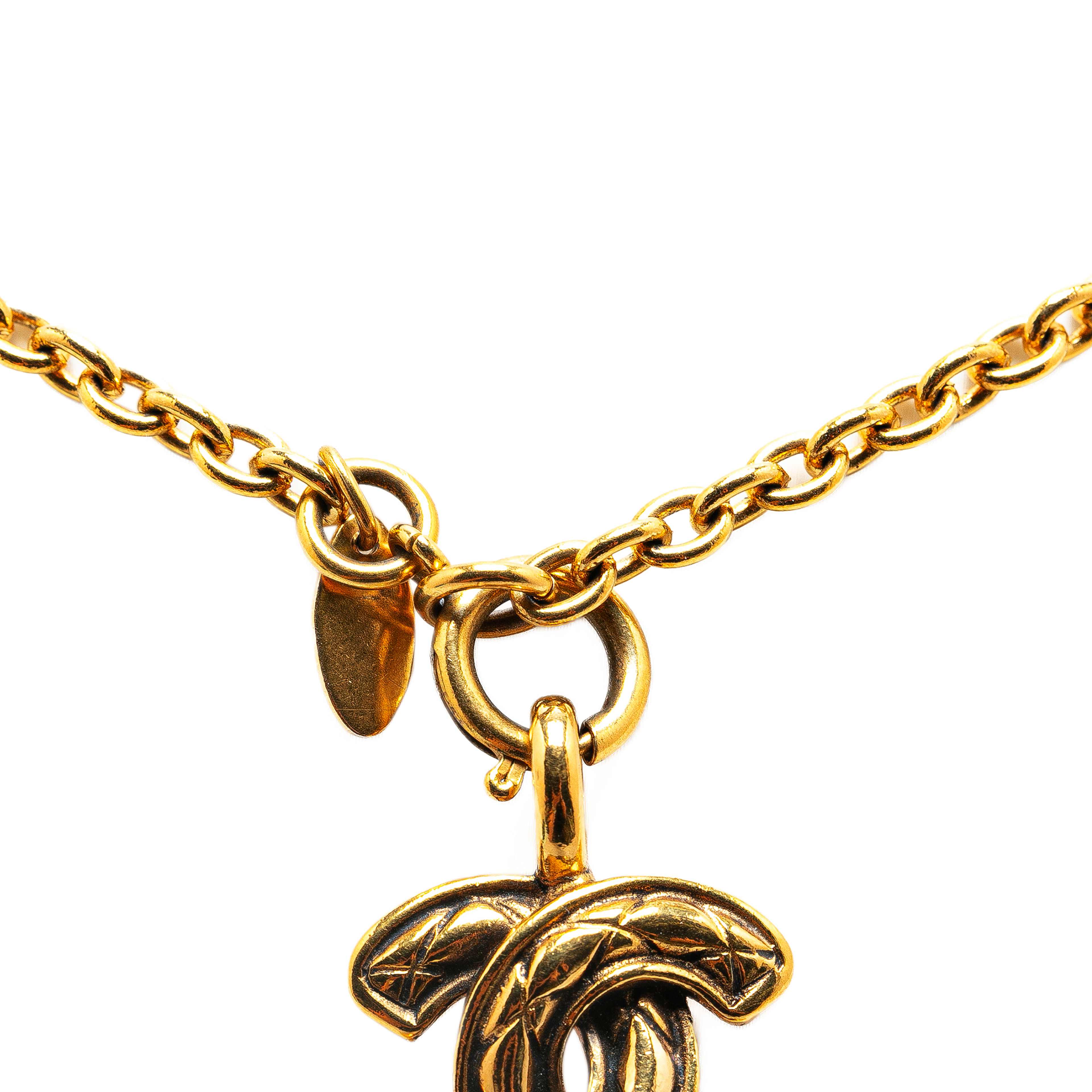 Chanel Gold Plated Cc Quilted Pendant Necklace