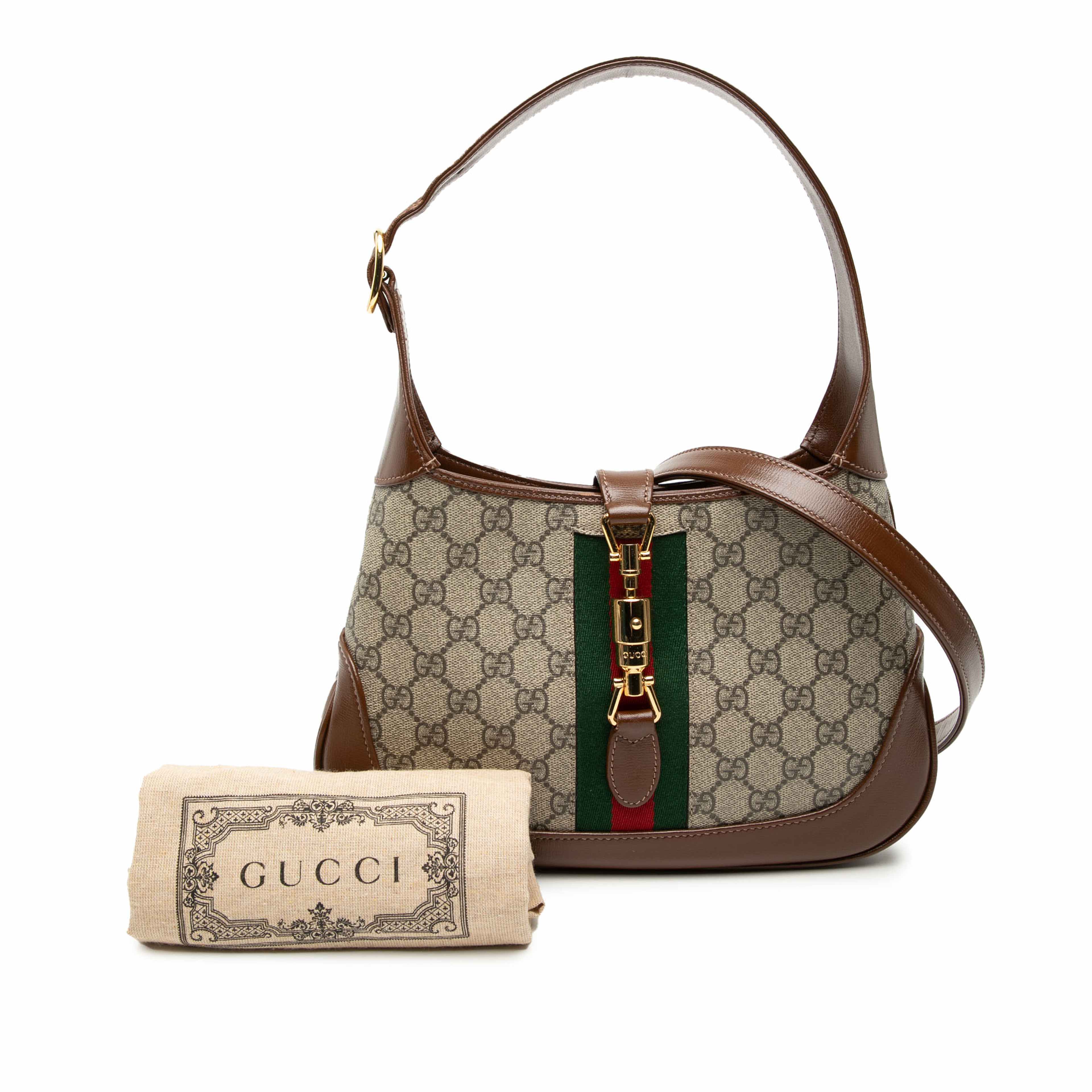 Gucci Small Gg Supreme Web Jackie 1961 Crossbody, från Luxclusif, i färgen beige. Klicka för att öppna bilden i stort format