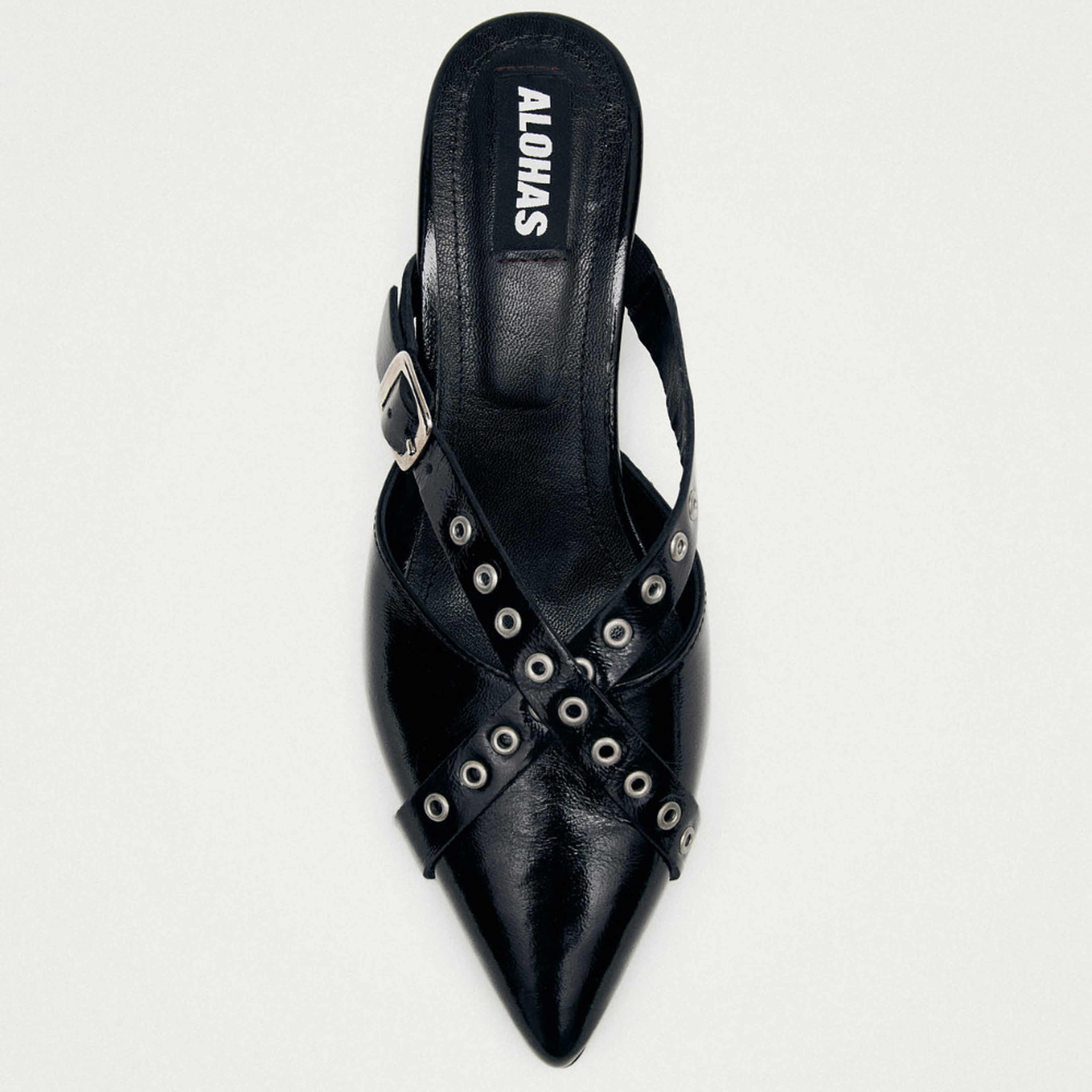 Zyra Onix Black Leather Mules