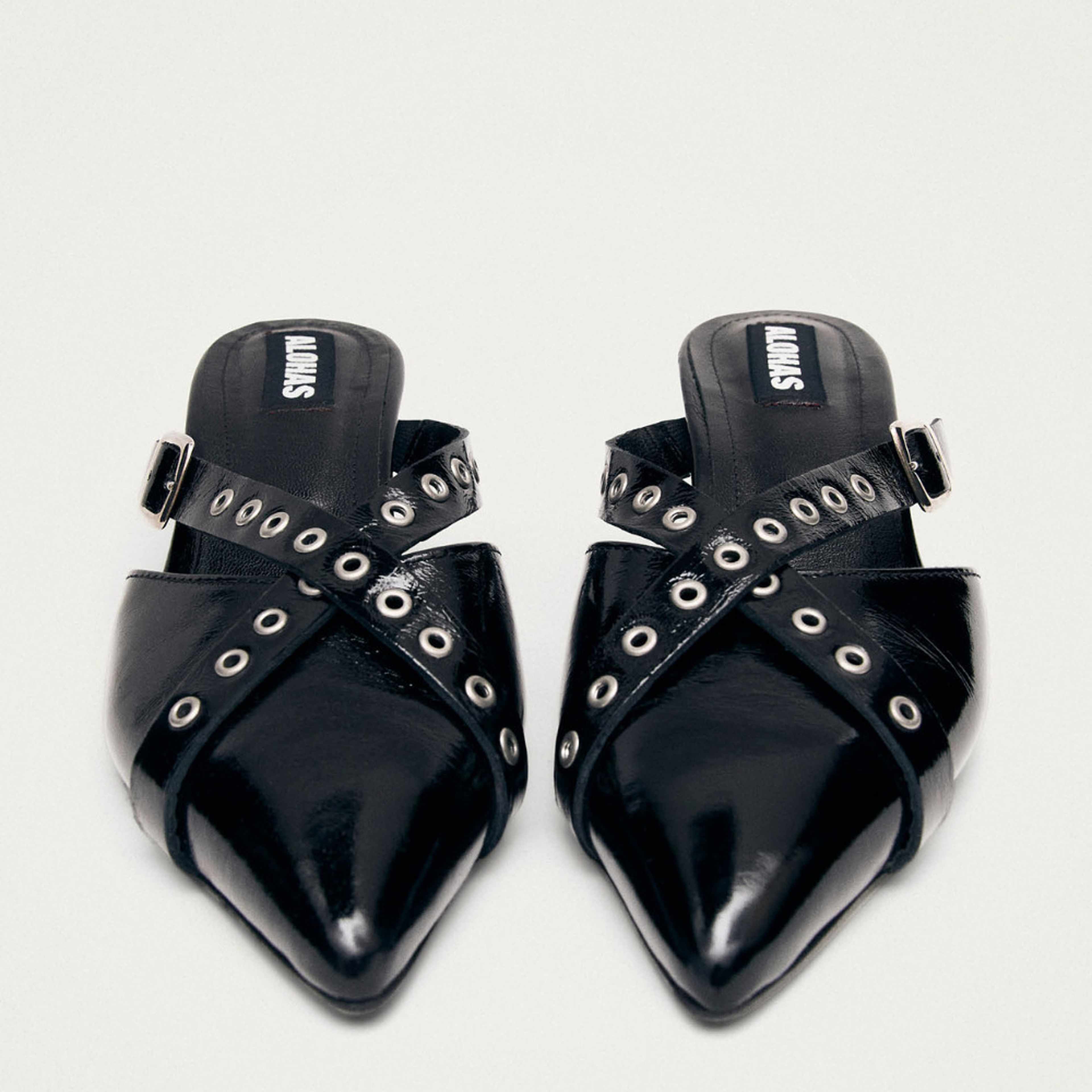 Zyra Onix Black Leather Mules