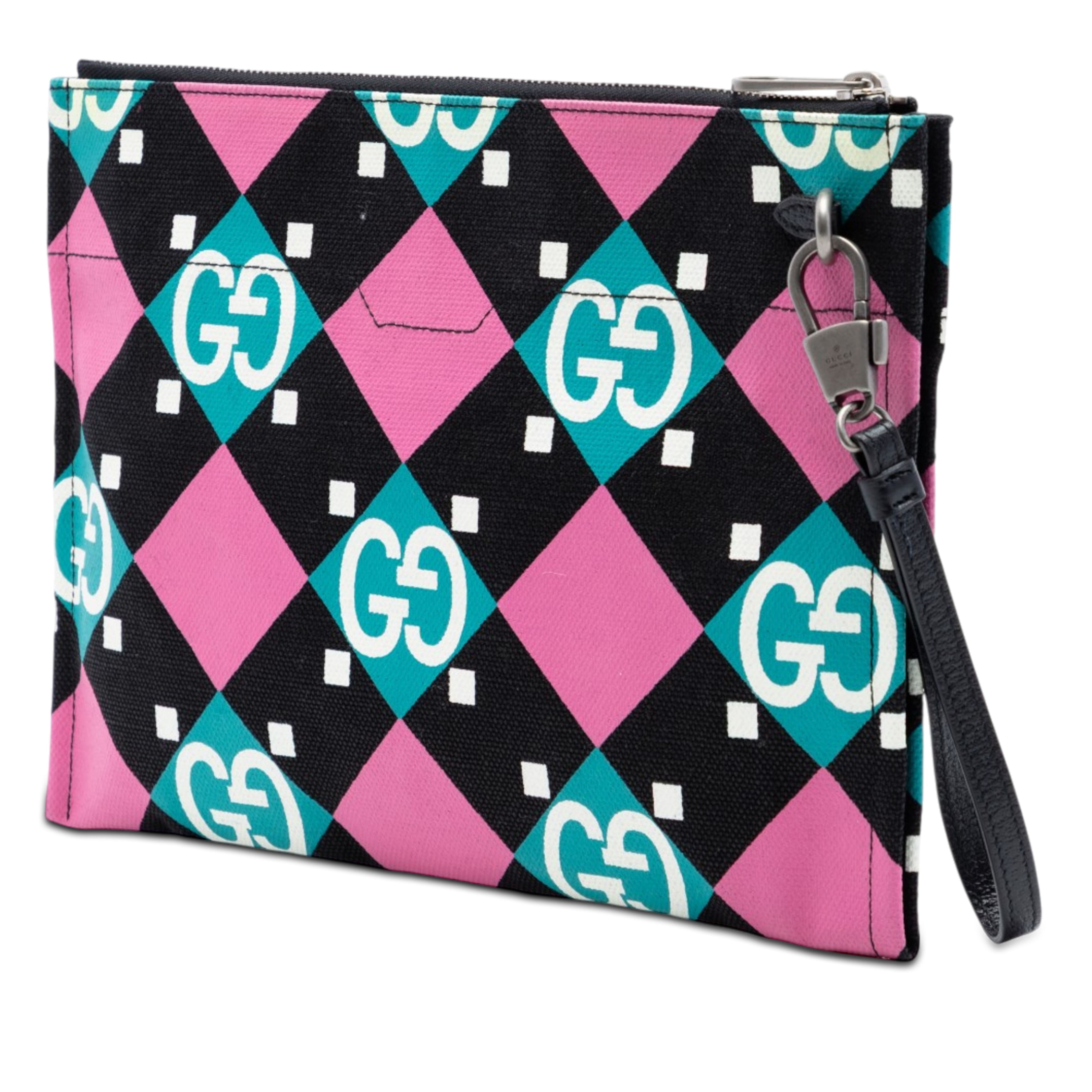 Gucci Jumbo Gg Canvas Geometric Print Clutch, från Luxclusif, i färgen svart. Klicka för att öppna bilden i stort format