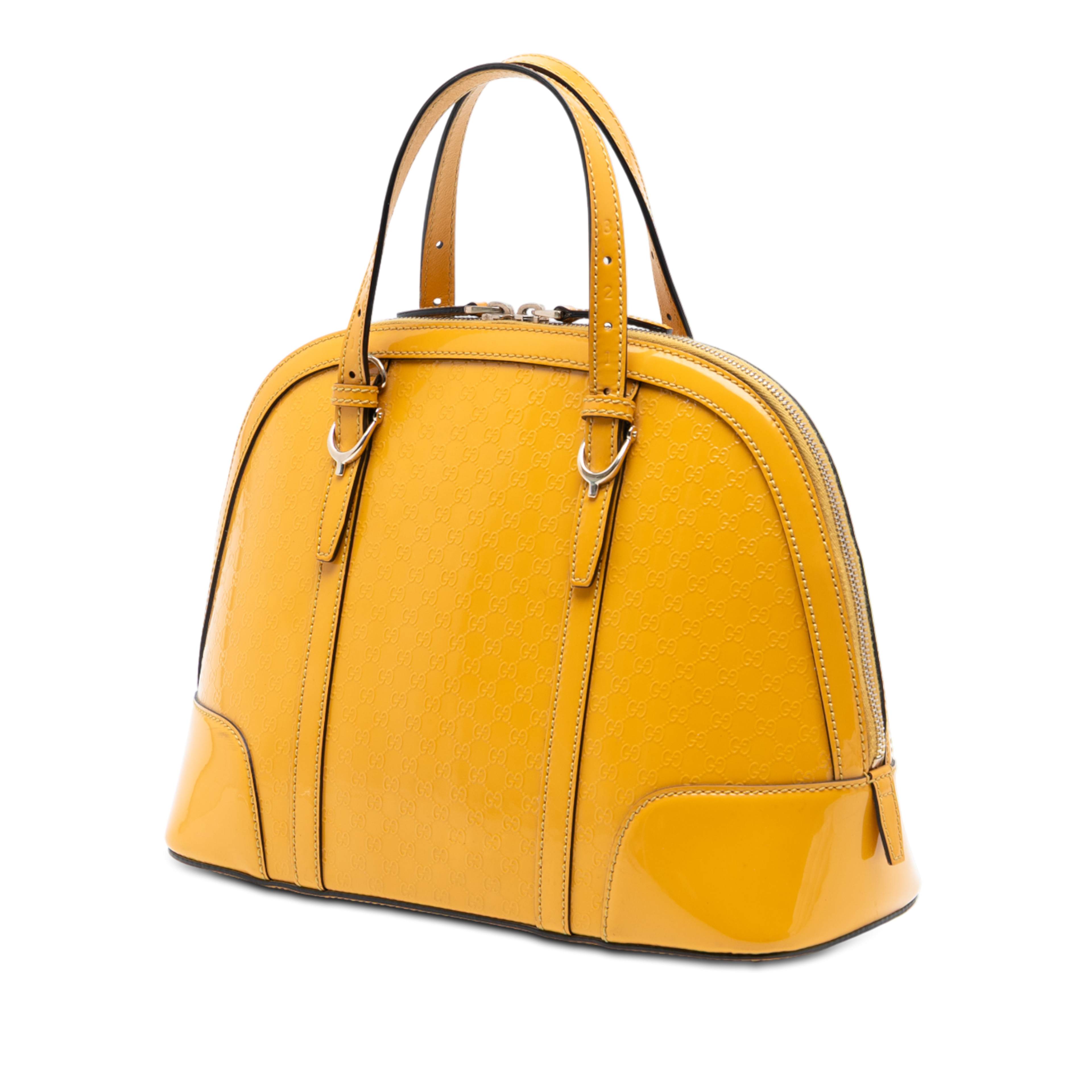 Gucci Medium Microguccissima Patent Nice Dome Satchel, från Luxclusif, i färgen yellow. Klicka för att öppna bilden i stort format