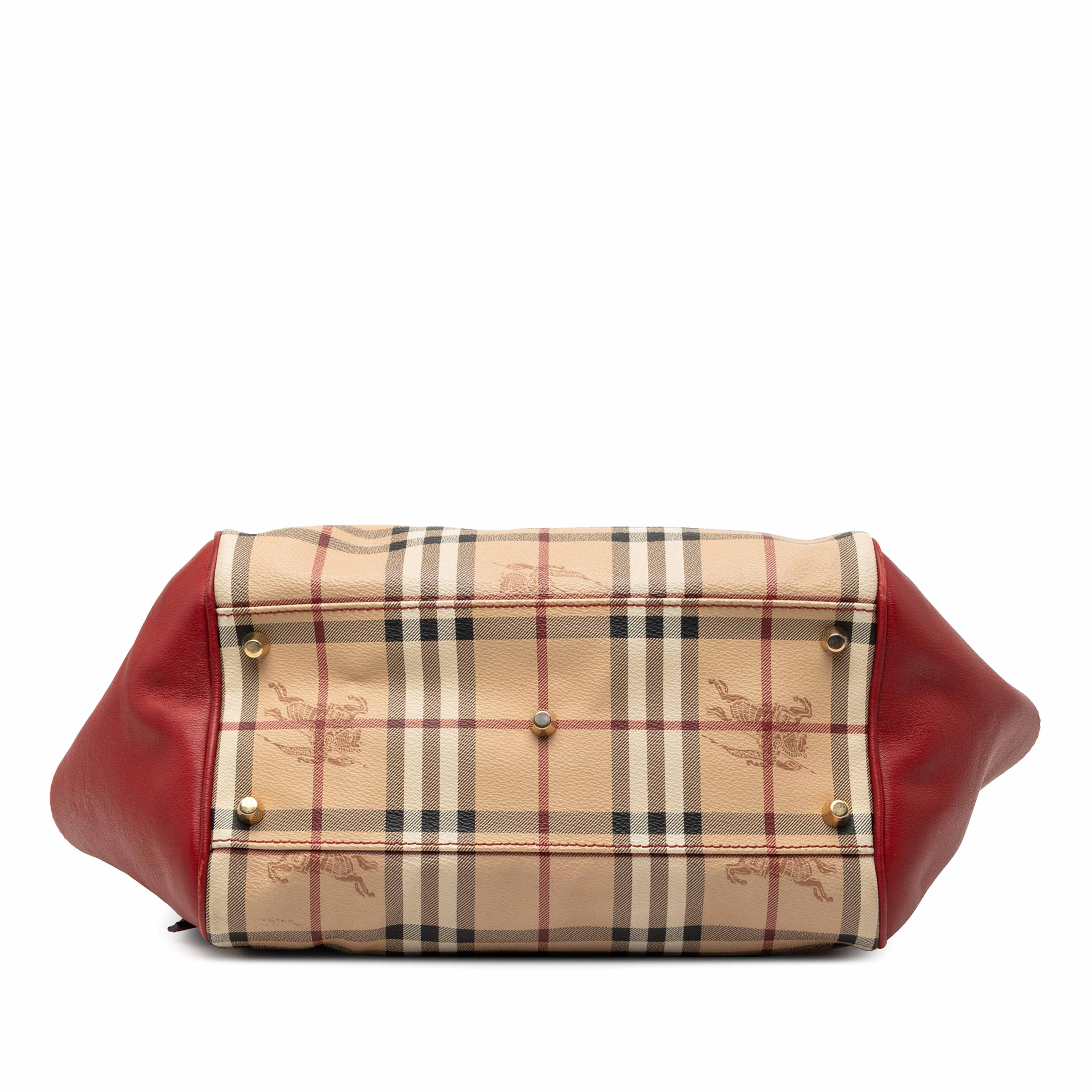 Burberry Small Leather Trimmed Haymarket Check Coated Canvas Canterbury Tote, från Luxclusif, i färgen beige. Klicka för att öppna bilden i stort format