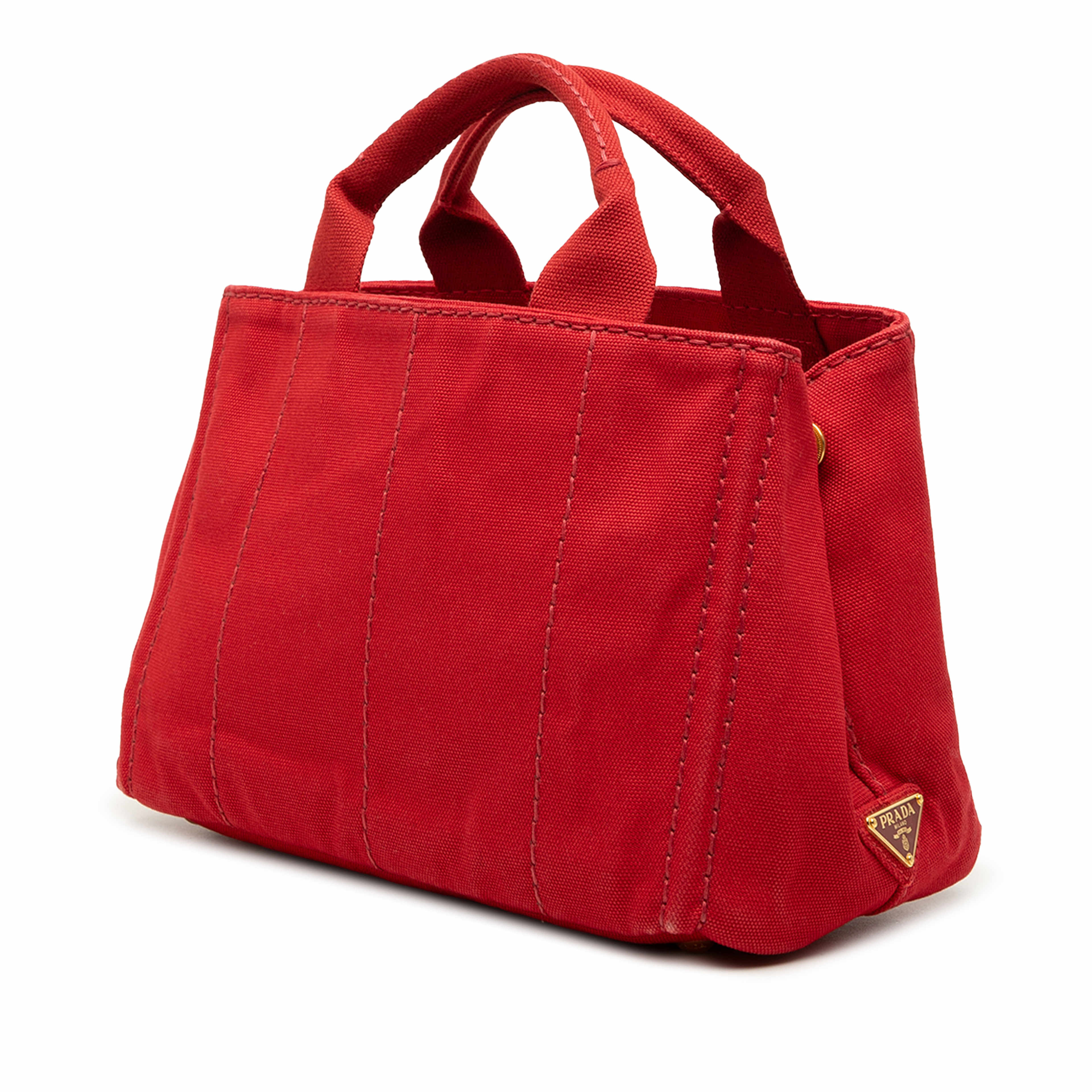 Prada Small Canvas Canapa Logo Tote, från Luxclusif, i färgen röd. Klicka för att öppna bilden i stort format