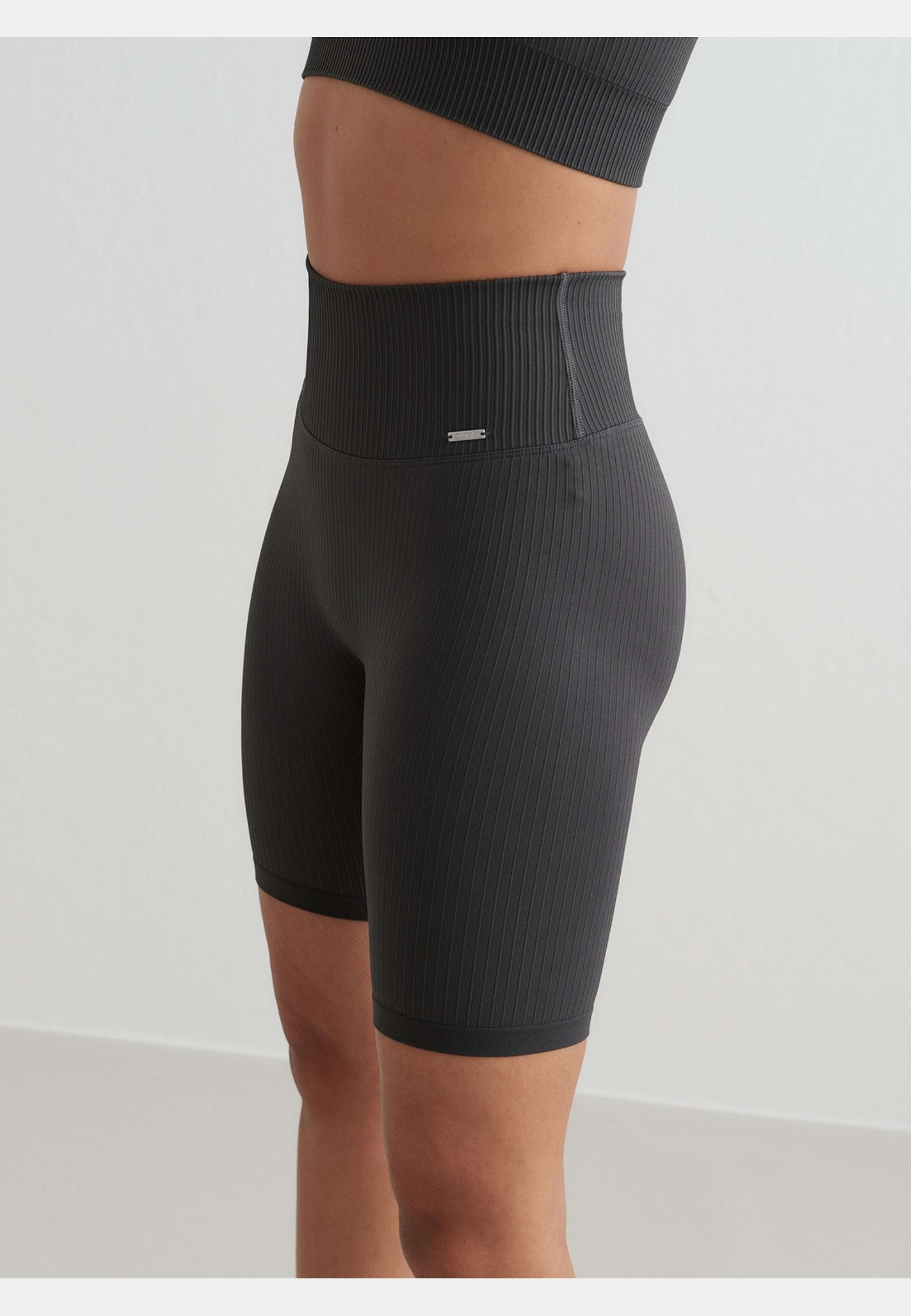 Shadow Grey Ribbed Seamless Biker Shorts