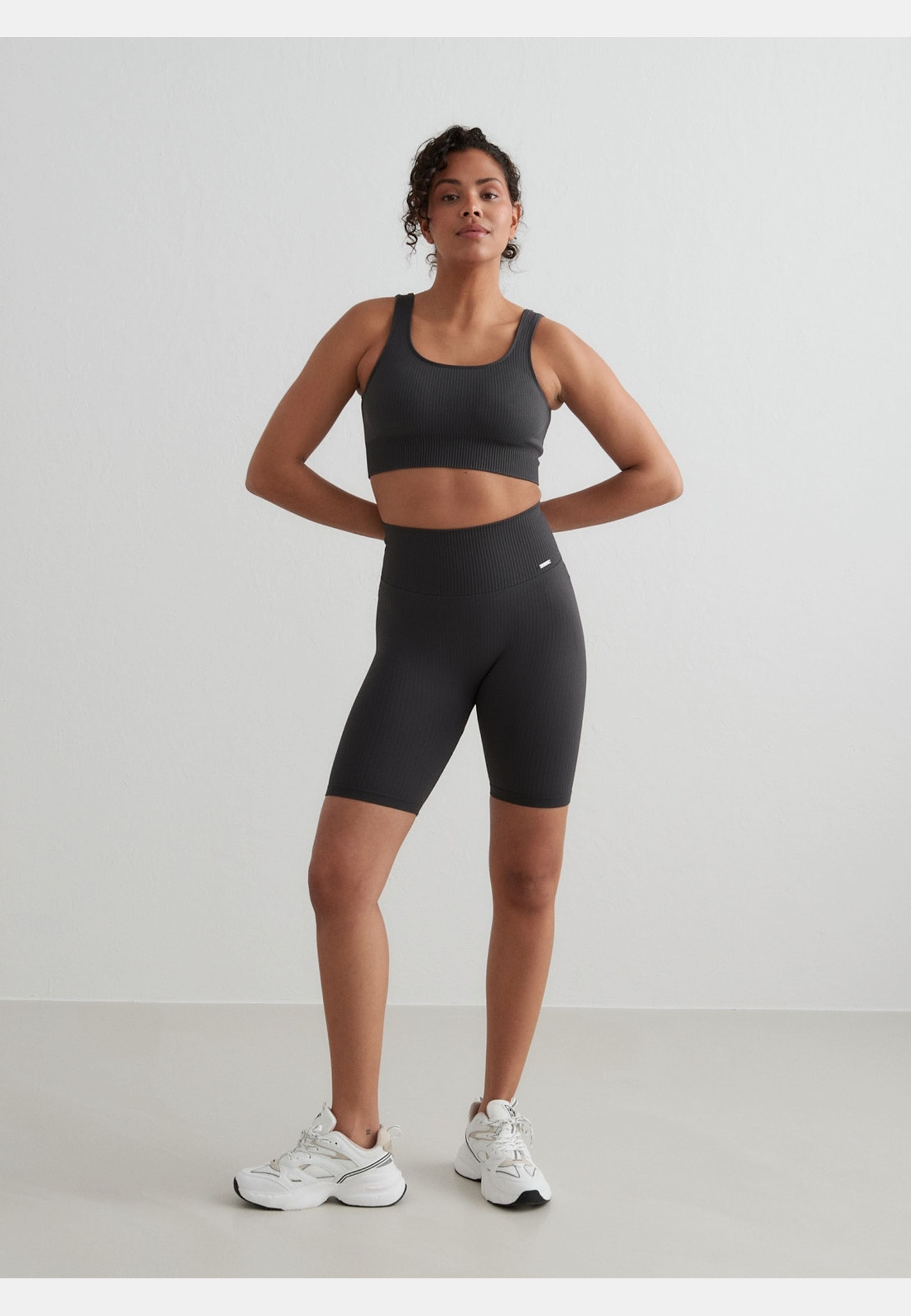 Shadow Grey Ribbed Seamless Biker Shorts