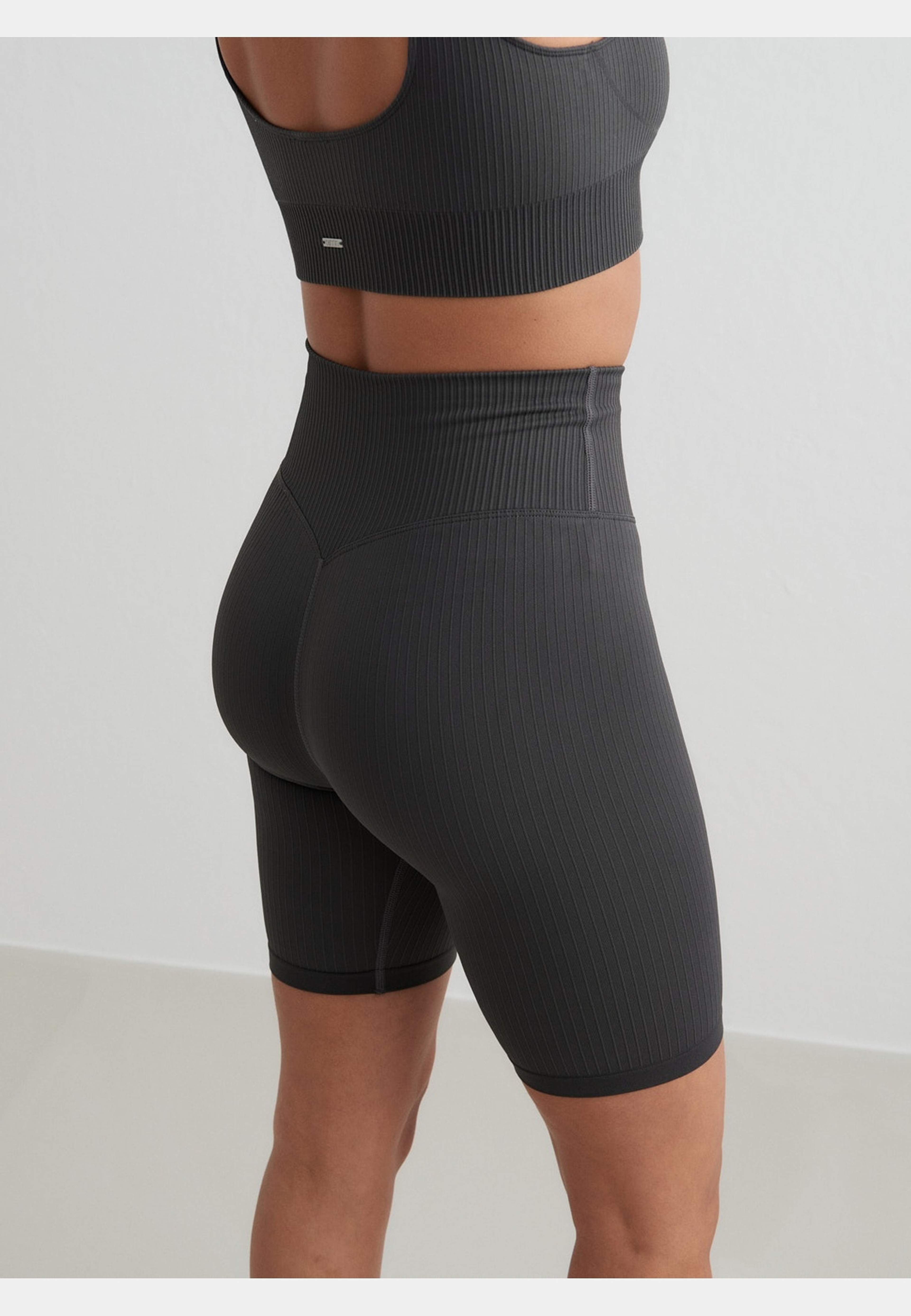 Shadow Grey Ribbed Seamless Biker Shorts