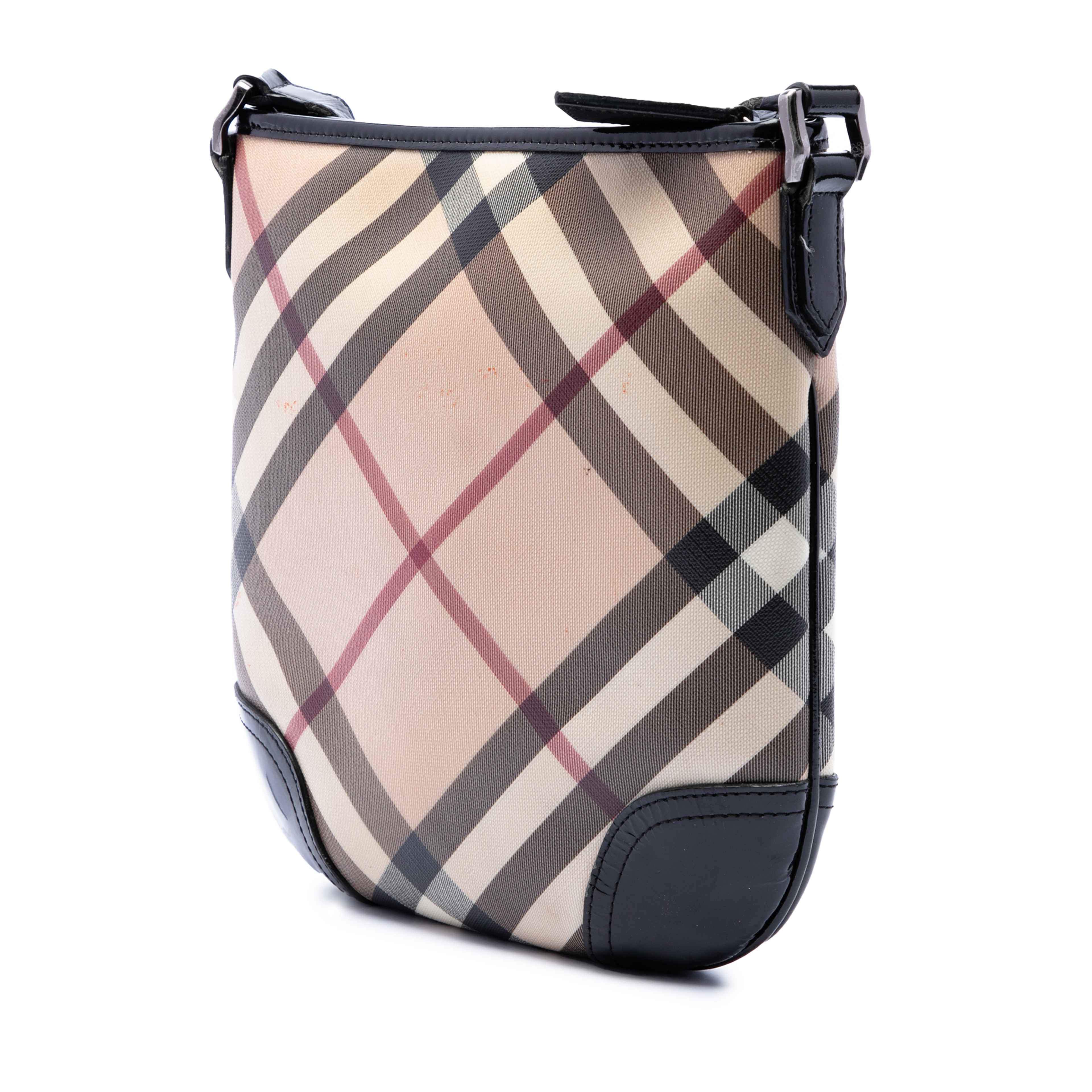 Burberry Supernova Check Coated Canvas Dryden Crossbody, från Luxclusif, i färgen beige. Klicka för att öppna bilden i stort format
