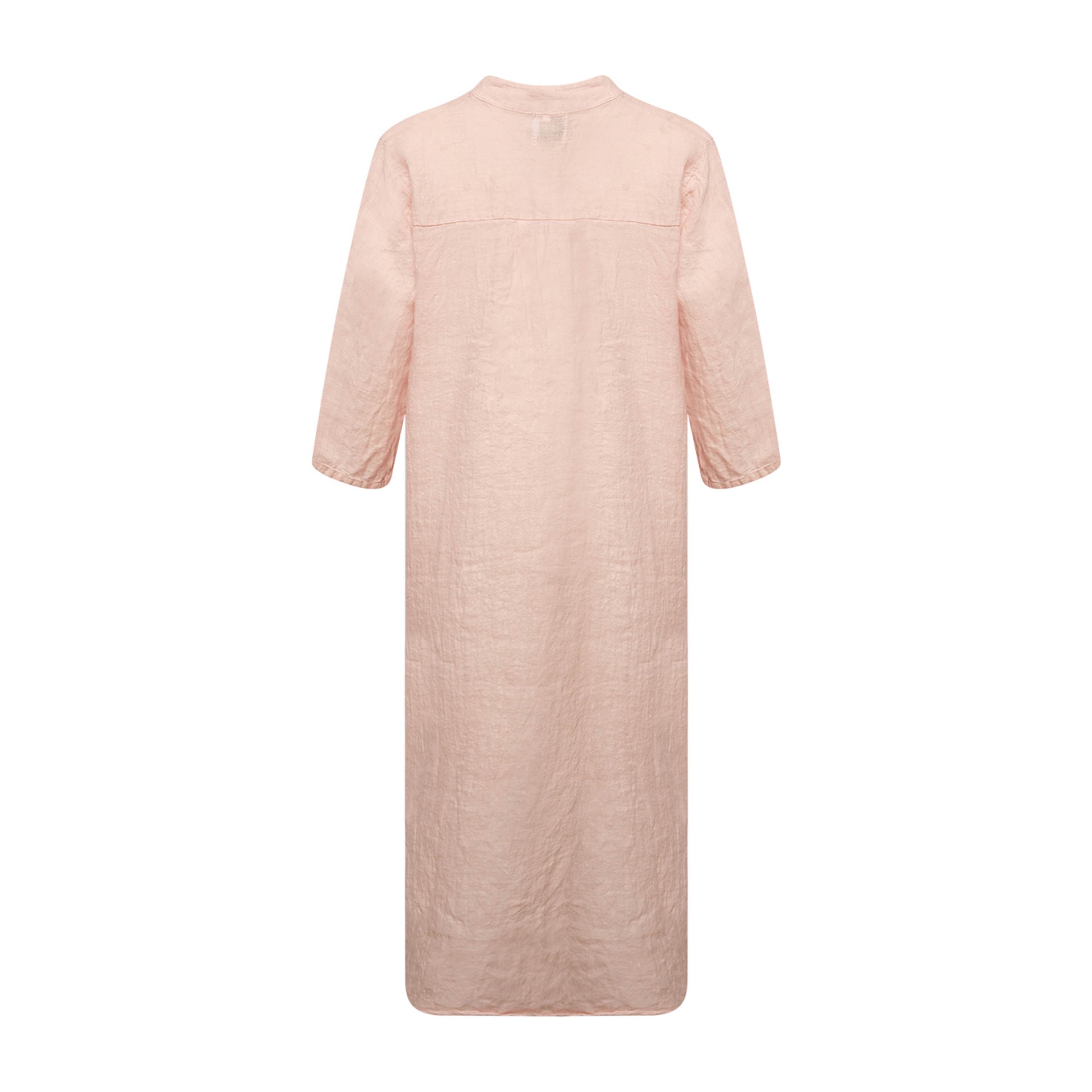 18970r, Long Shirt Dress Ruffle, Linen - New Rose