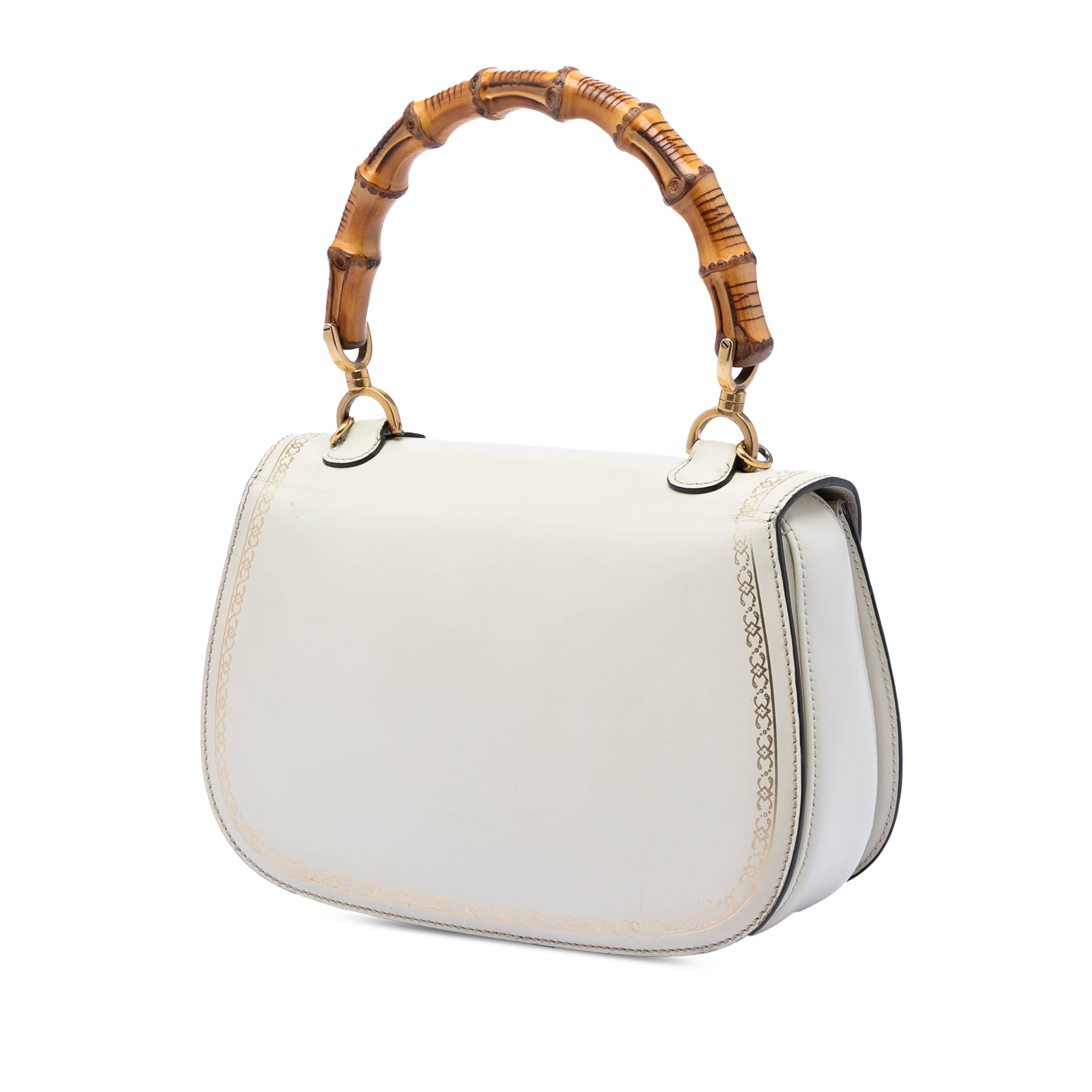 Gucci Calfskin Frame Print Bamboo Top Handle Bag, från Luxclusif, i färgen white. Klicka för att öppna bilden i stort format